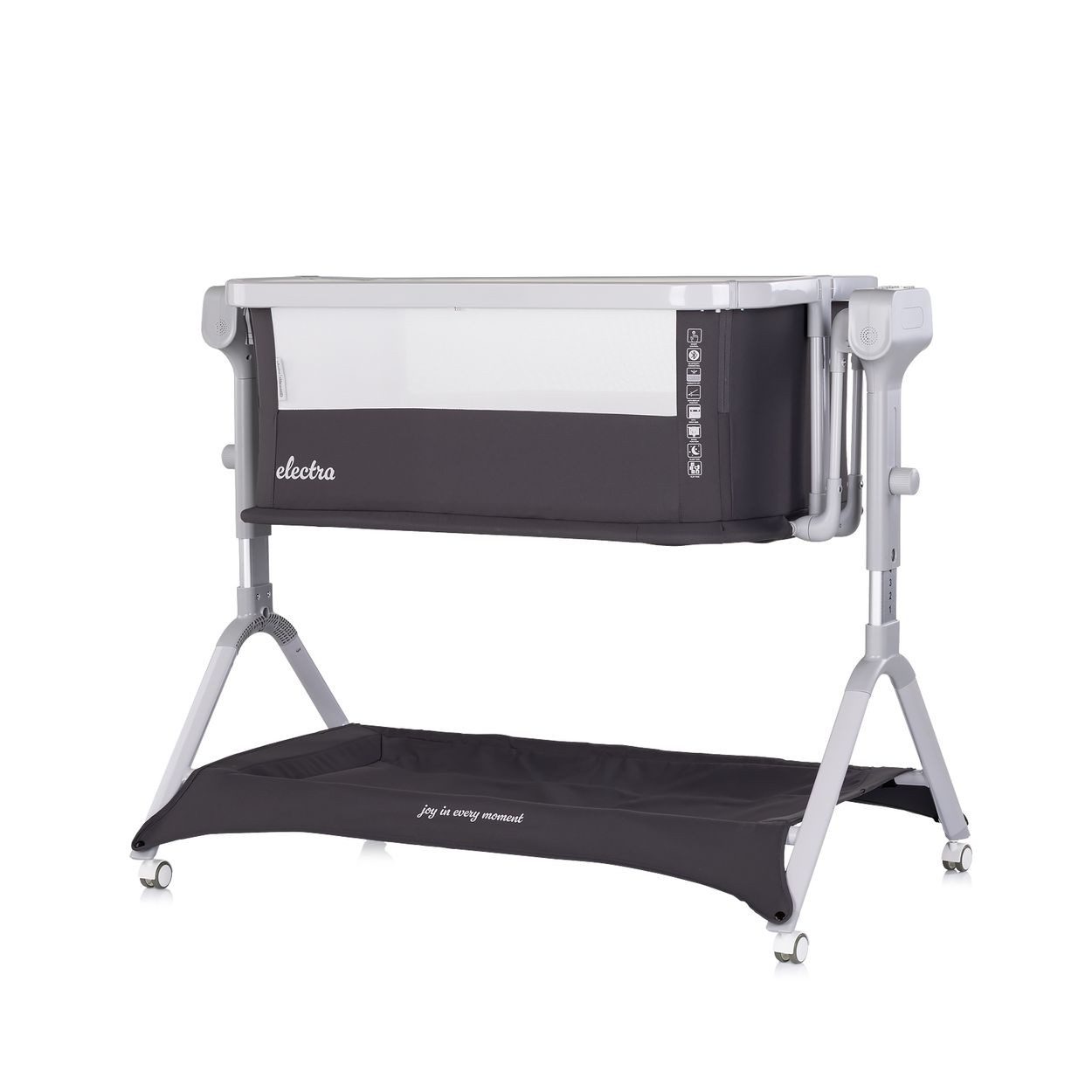 Chipolino Komplettbett Electra, 113 x 72 cm, Schaukelfunktion, 5-fach verstellbar, Moskitonetz, Korb
