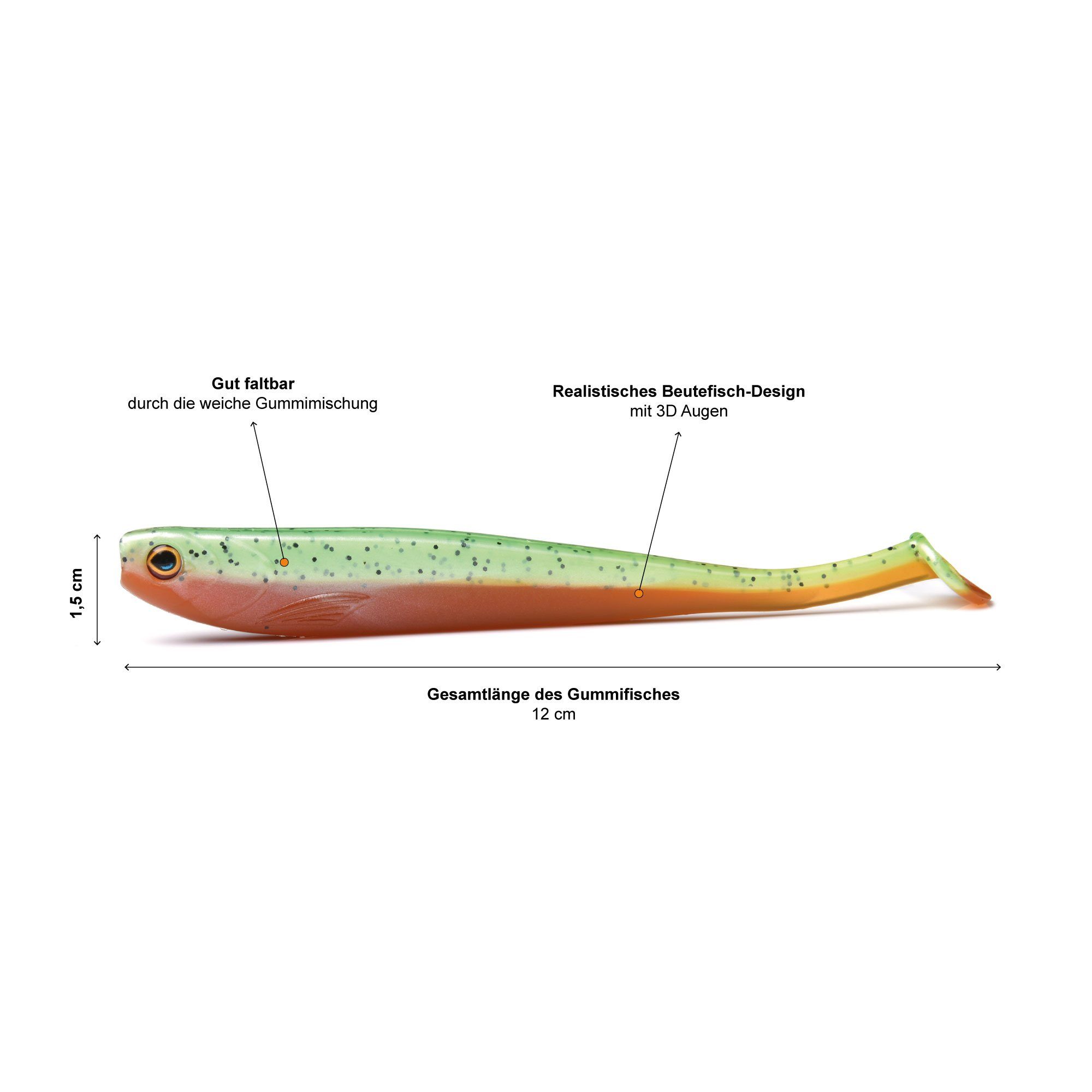 Kunstköder 12 Zander cm, Tomato Green Raubfischköder, Zite - Rückentasche (5-St), Inzite Mit UV aktiv, Gummiköder Shad