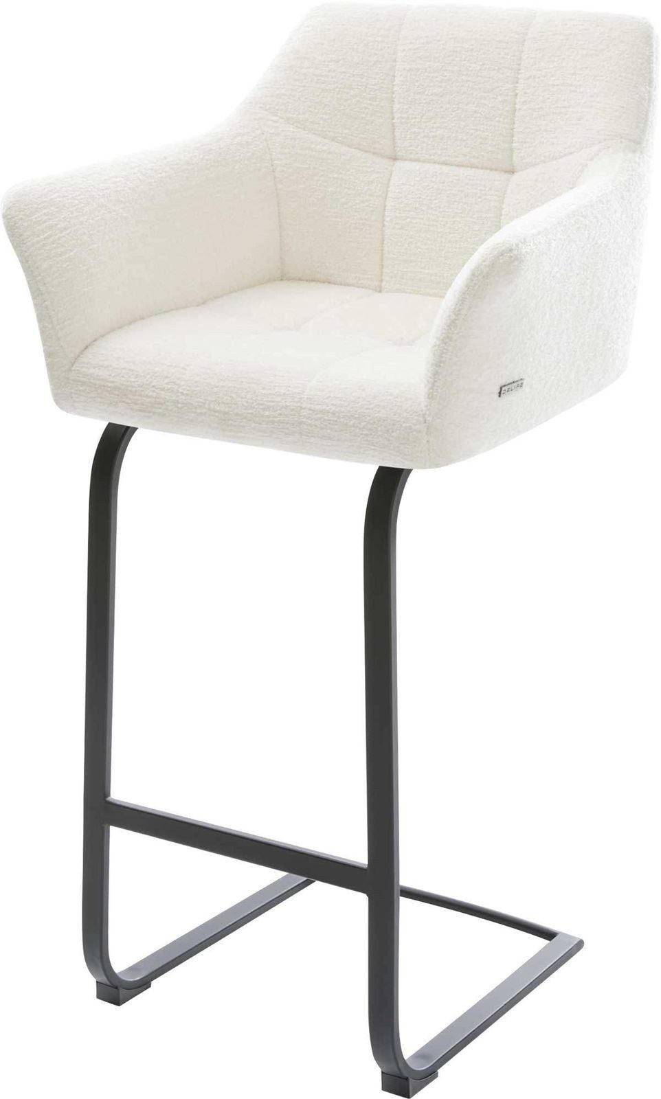 DELIFE Barhocker Yulo-Flex, Freischwinger Flach Metall Schwarz Bouclé Soft Beige
