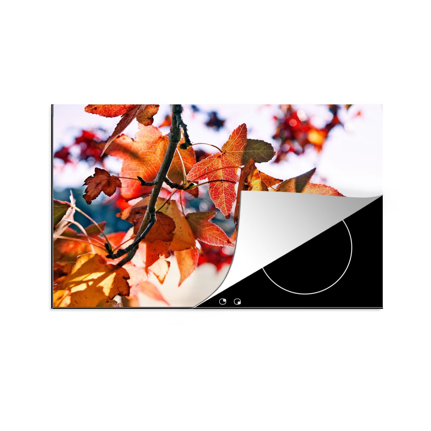 MuchoWow Herdblende-/Abdeckplatte Ahorn - Blätter - Rustikal - Herbst, Vinyl, (1 tlg), 80x52 cm, Induktionskochfeld Schutz für die küche, Ceranfeldabdeckung