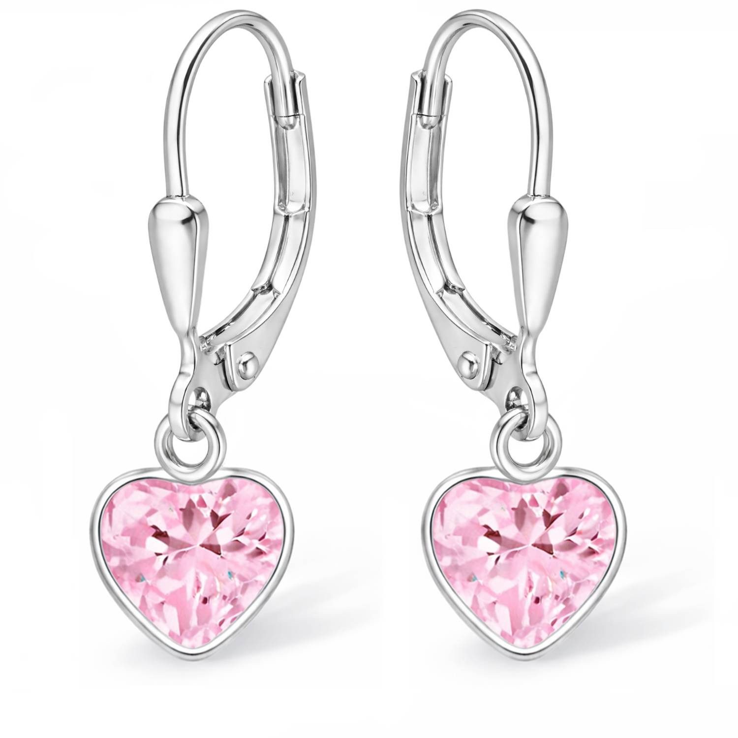 Goldene Hufeisen Paar Ohrhänger Zirkonia Herz Brisur Ohrringe aus 925 Sterling Silber (Hängeohrringe, inkl. Etui), Damen Silber-Schmuck mit Steine