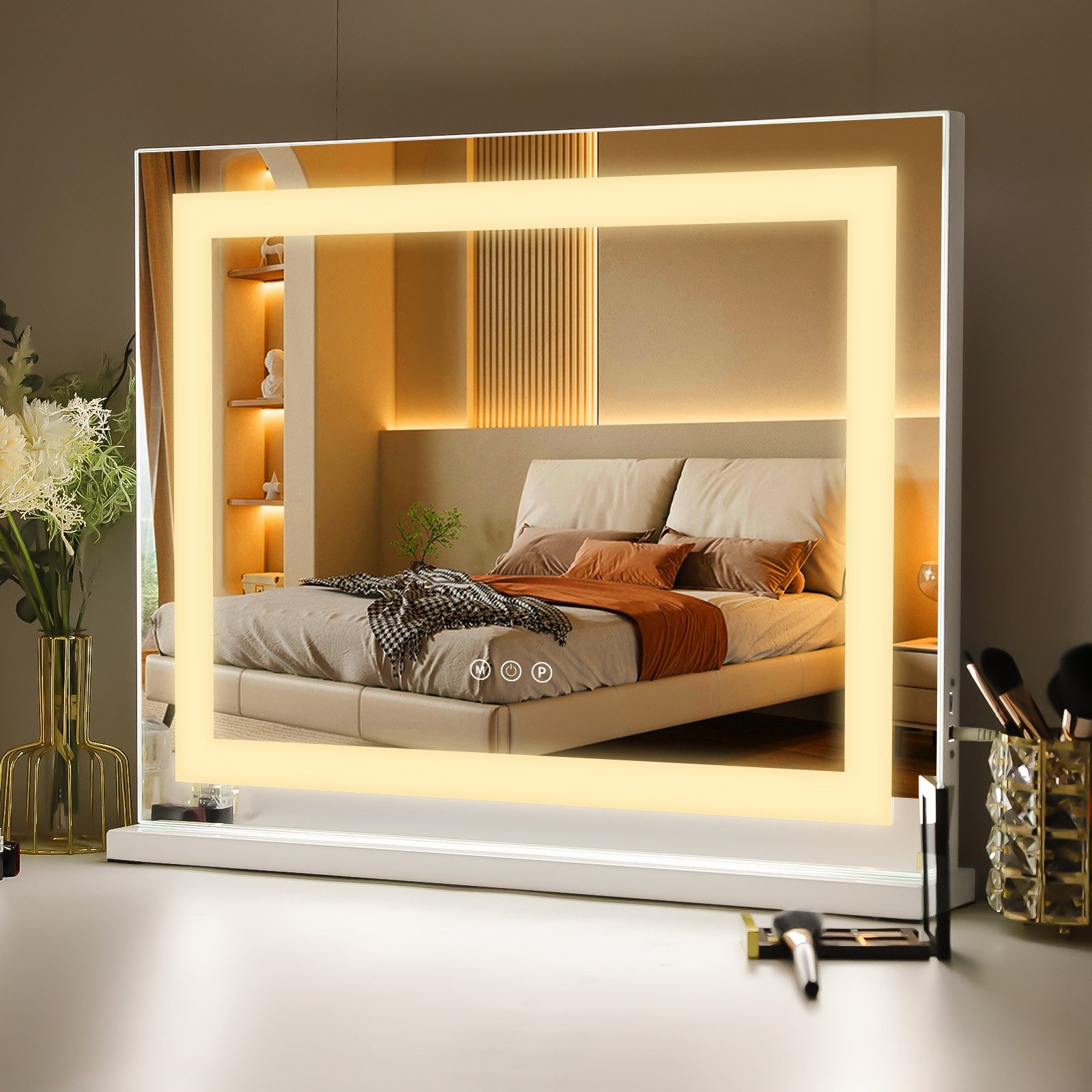 Schminkspiegel mit LED Lichtleiste weiß 58/46 cm