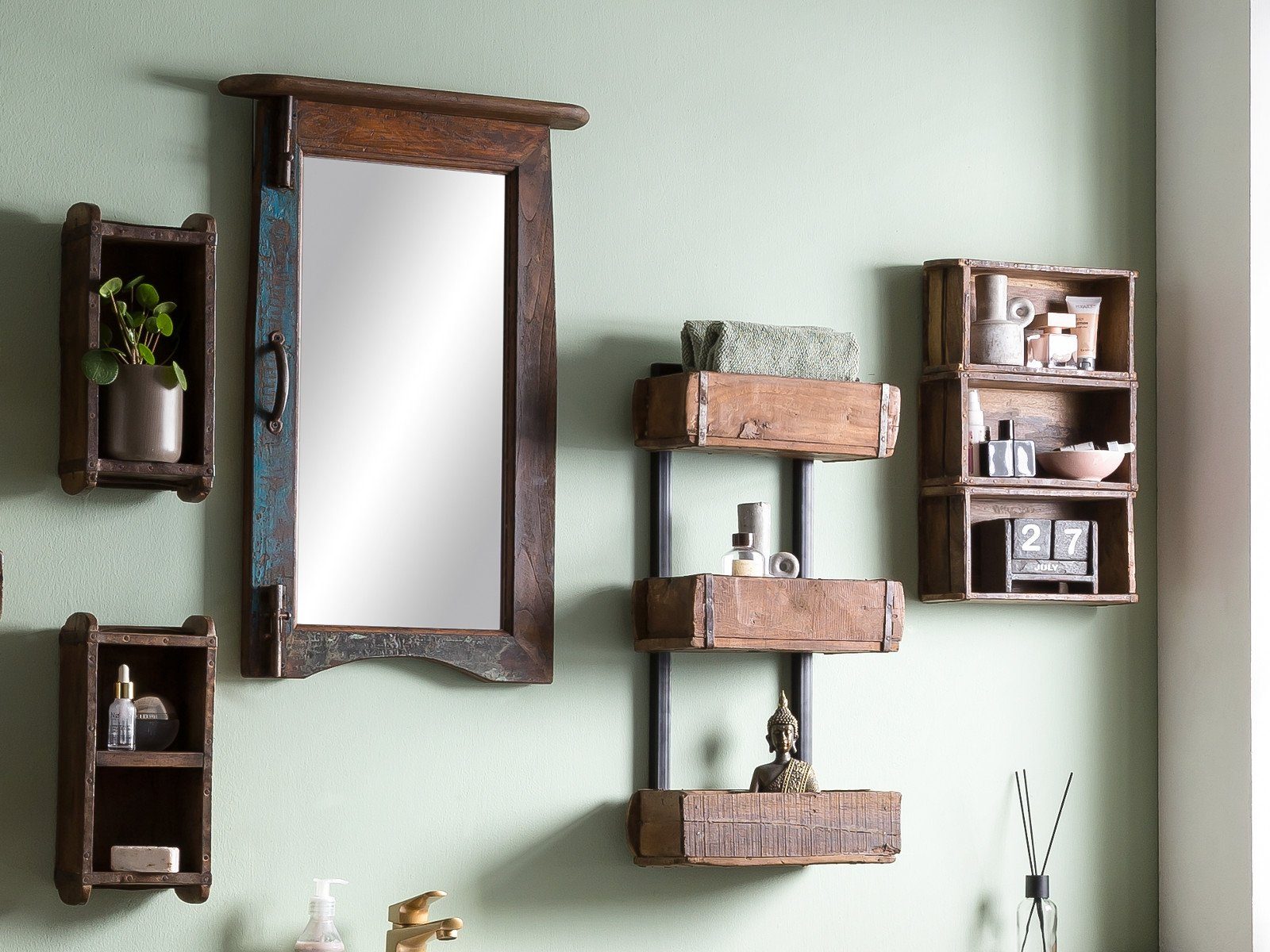 massivum Wandregal Ziegelform 3er, rustikales Dekoregal günstig online kaufen