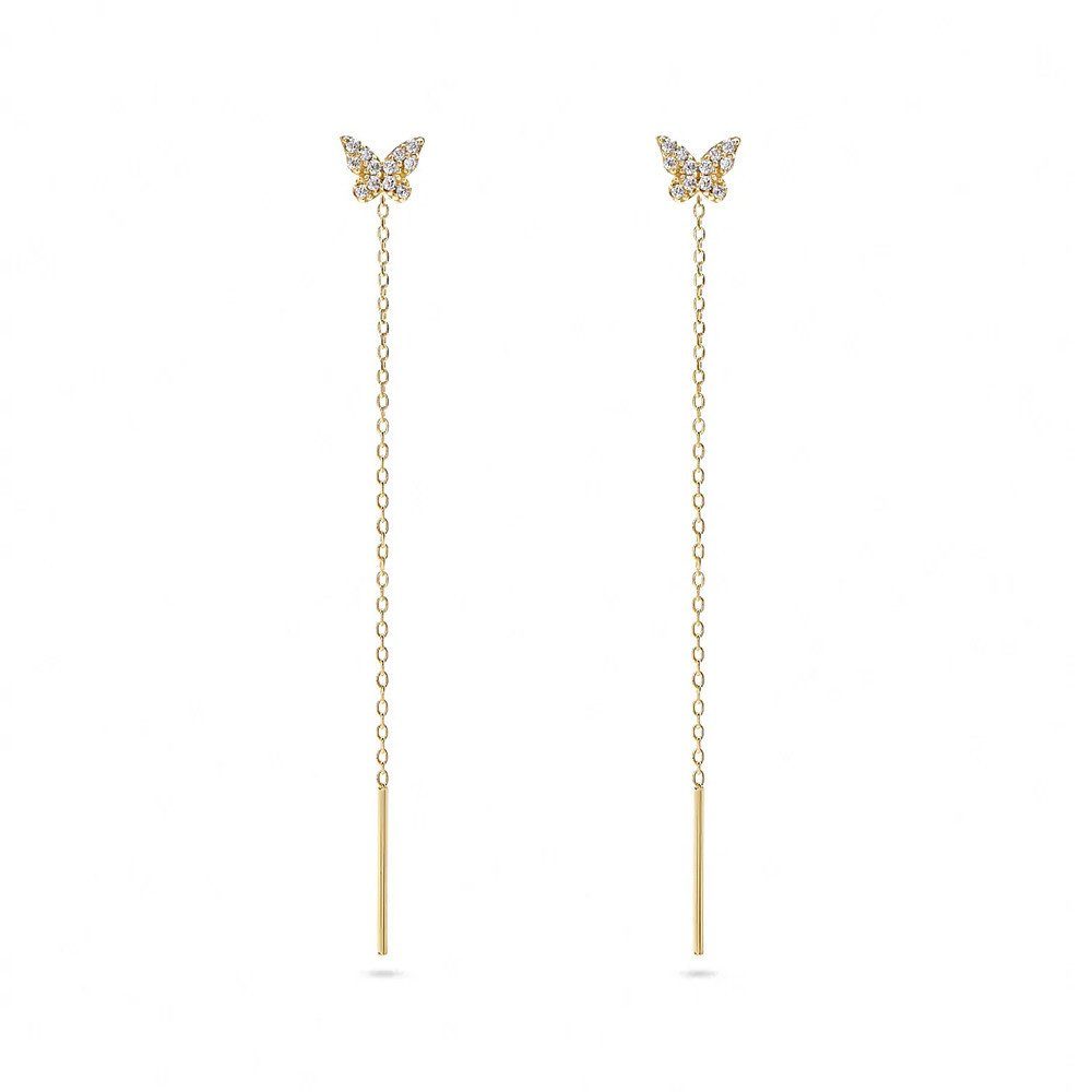 Sterling Zirkonia Quaste gold (2-tlg), Ohrhänger SCOZBT mit Paar und Ohrringe Diamantketten-Ohrringe Schmetterlings-