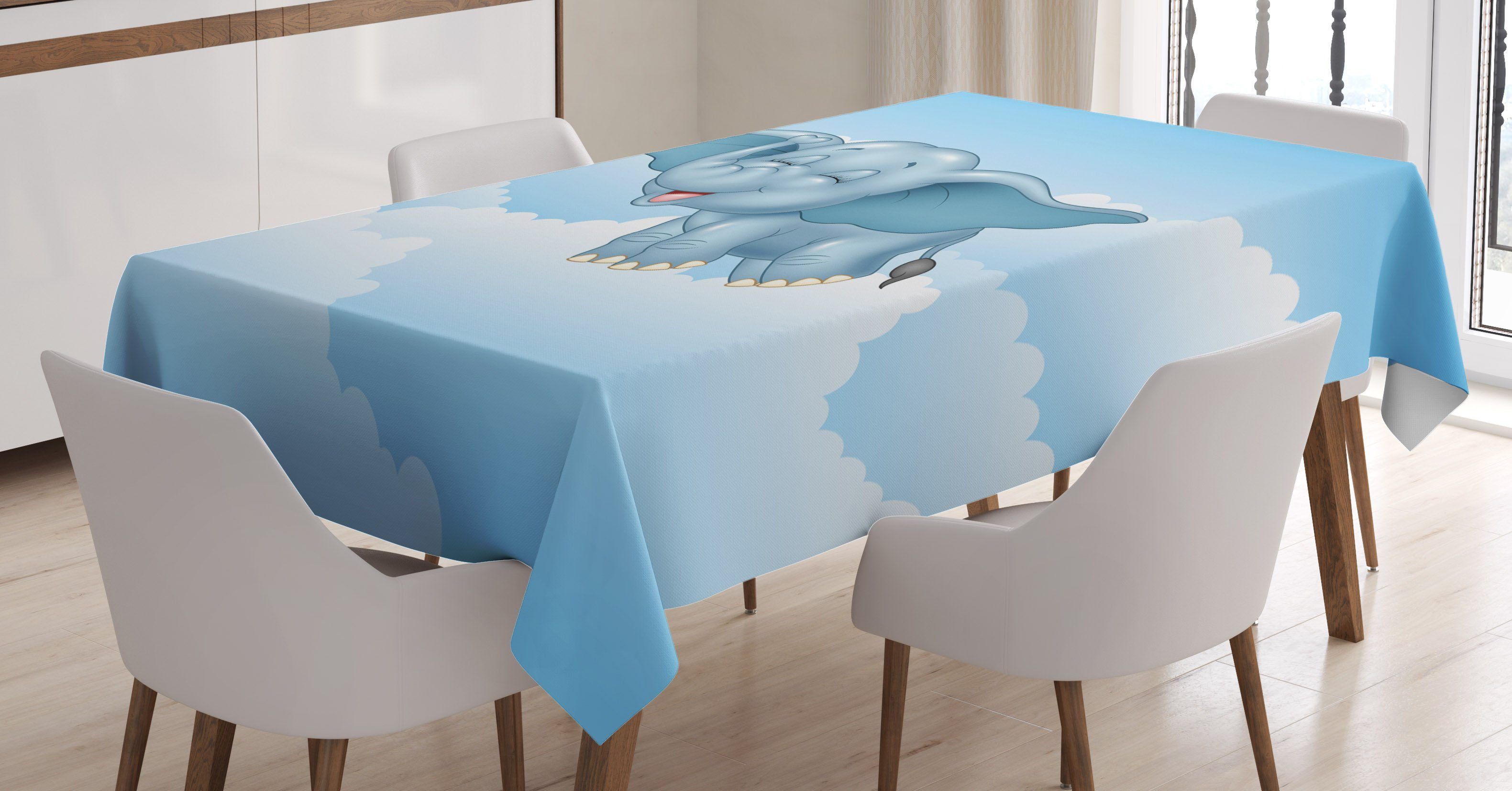 Farben, den und Abakuhaus Tischdecke Für geeignet Farbfest Außen Klare Wolken Baby-Elefant Tier Bereich Waschbar