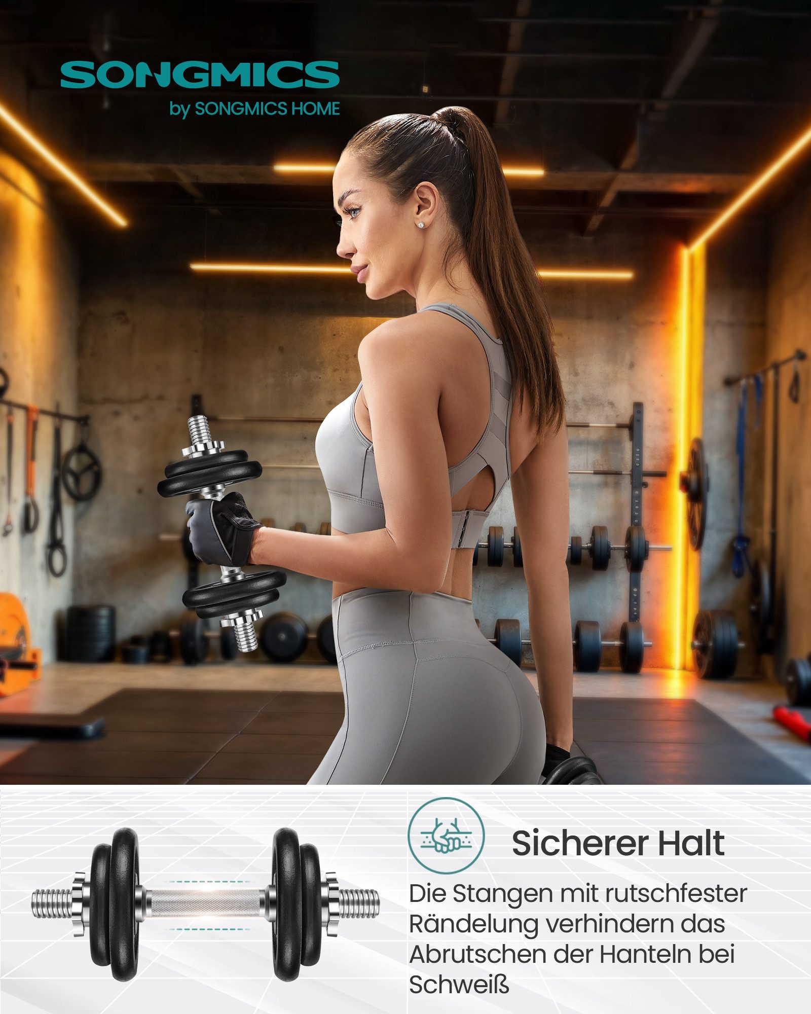 SONGMICS Kurzhantel Hanteln, Hantelset aus Gusseisen, verstellbar 20-40kg, für Workout, Fitnesstraining, Gewichtheben für Zuhause, Fitnessstudio