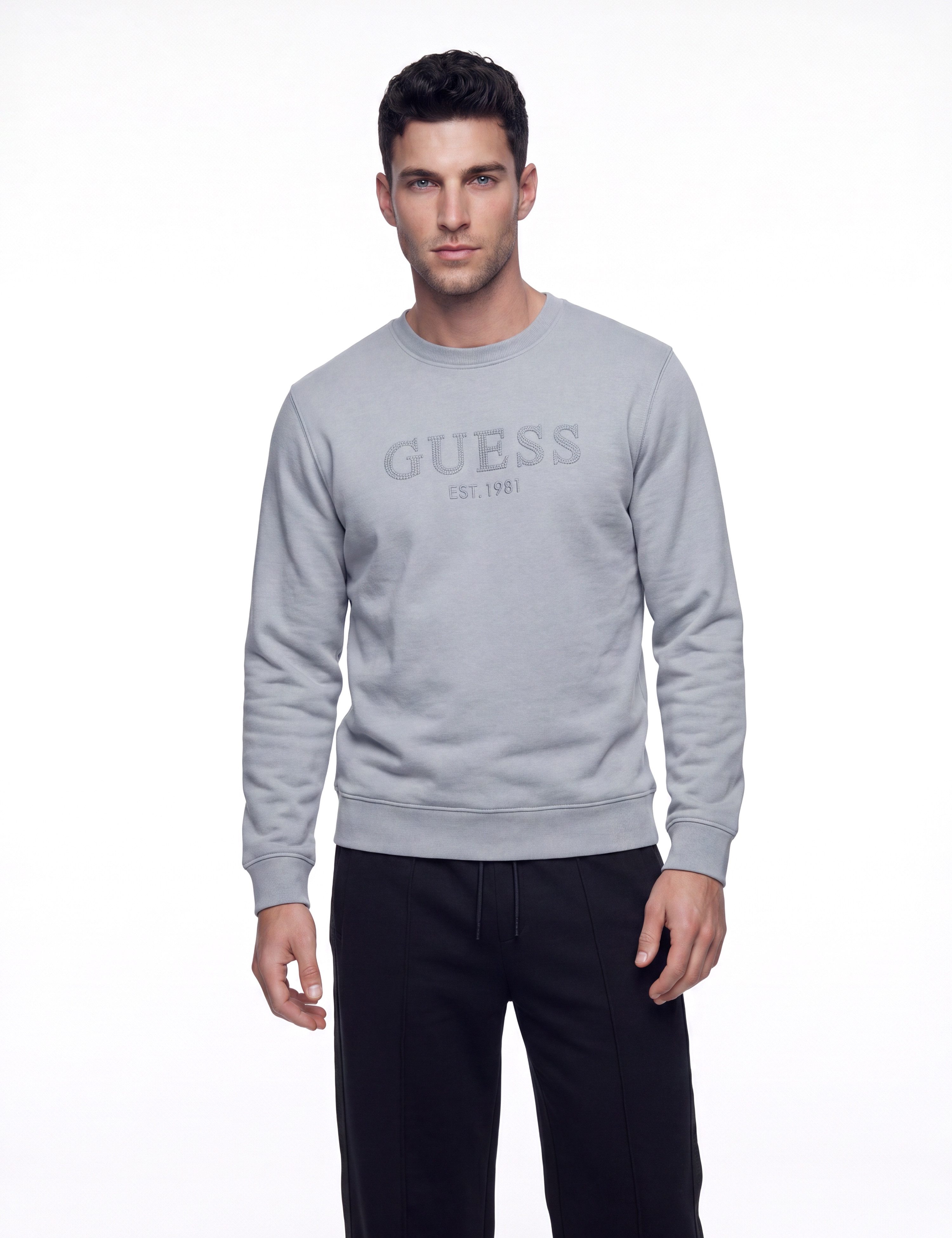 Guess Sweatshirt gestickter Logo-Schriftzug, Baumwoll-Mix, Regular Fit