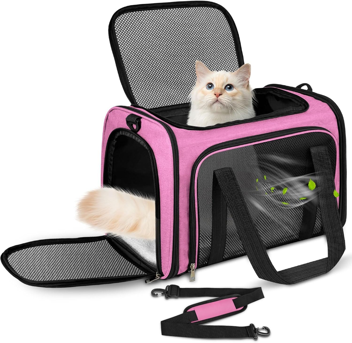 FELIXLEO Tiertransportbox Transporttasche Katze Hund bis 8kg faltbar Schultergurt rosa 40x25x25