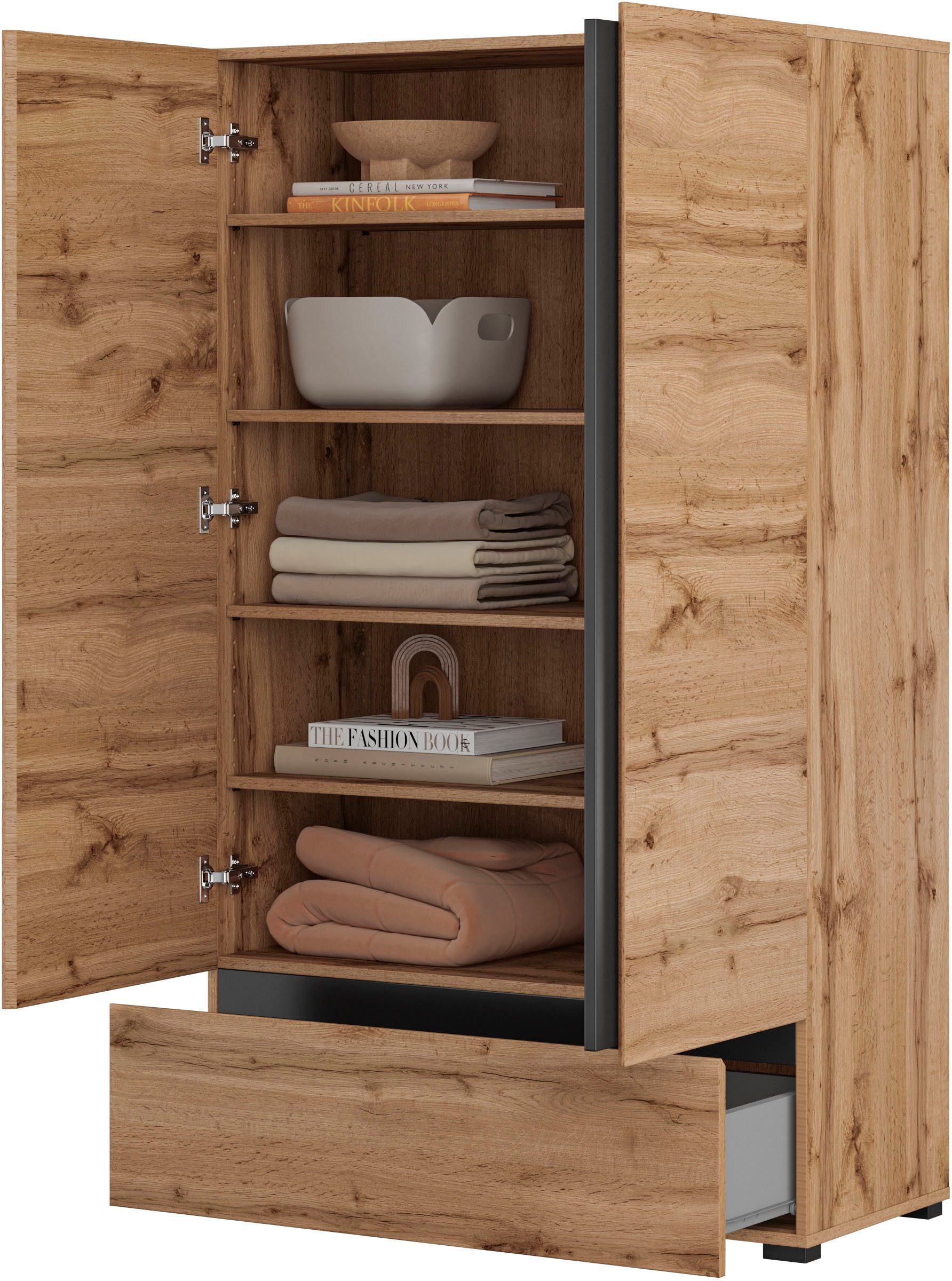 OTTO home Mehrzweckschrank Cross,Breite 89 cm, Highboard, Universalschrank, Garderobe Waescheschrank mit viel Stauraum, Einlegeböden verstellbar – Bild 5 von 5