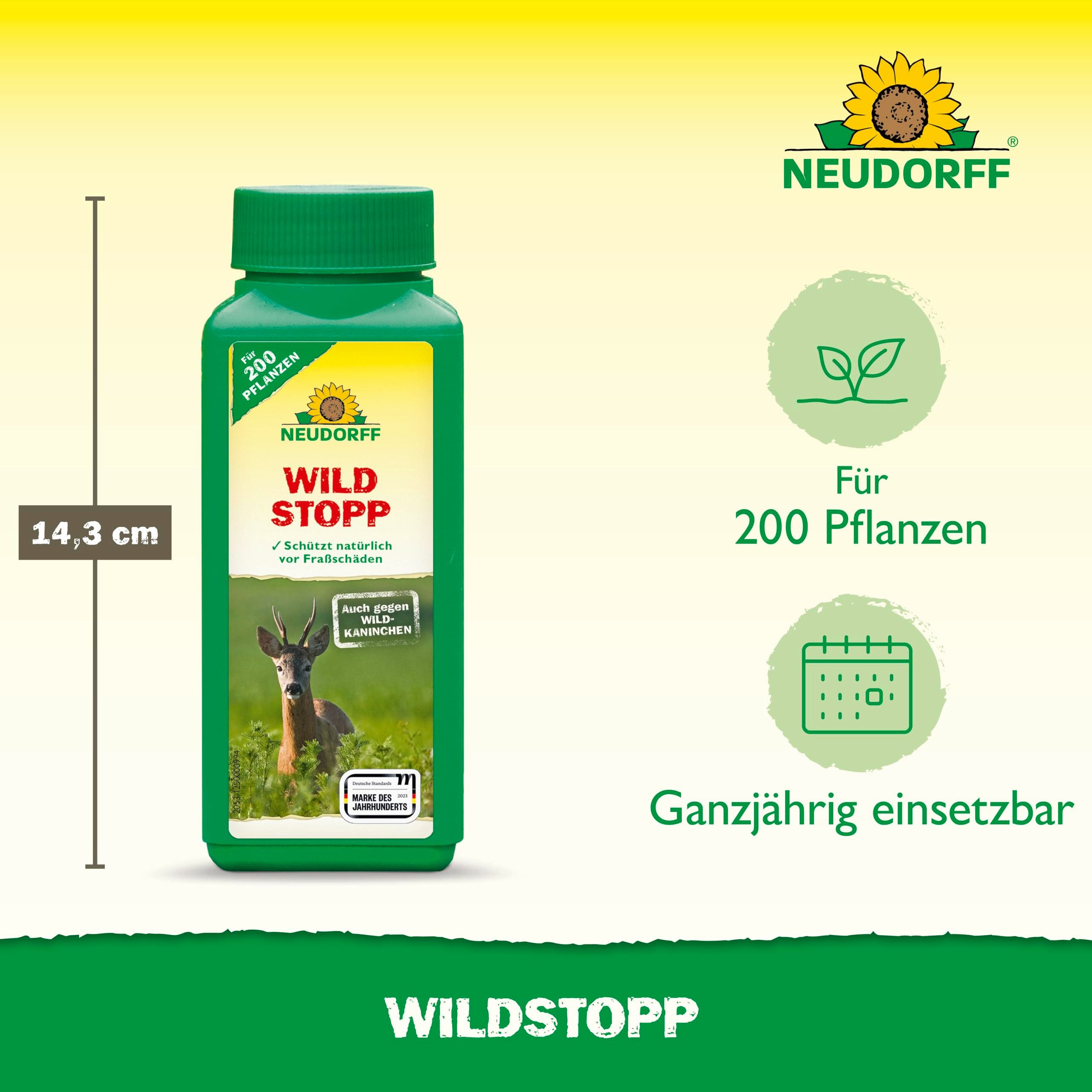 Neudorff Vergrämungsmittel WildStopp 100 g für 200 Pflanzen, Schützt Obstgehölze und Zierpflanzen vor Wildverbiss durch z.B. Rehe und Wildkaninchen, mit natürlichem Wirkstoff
