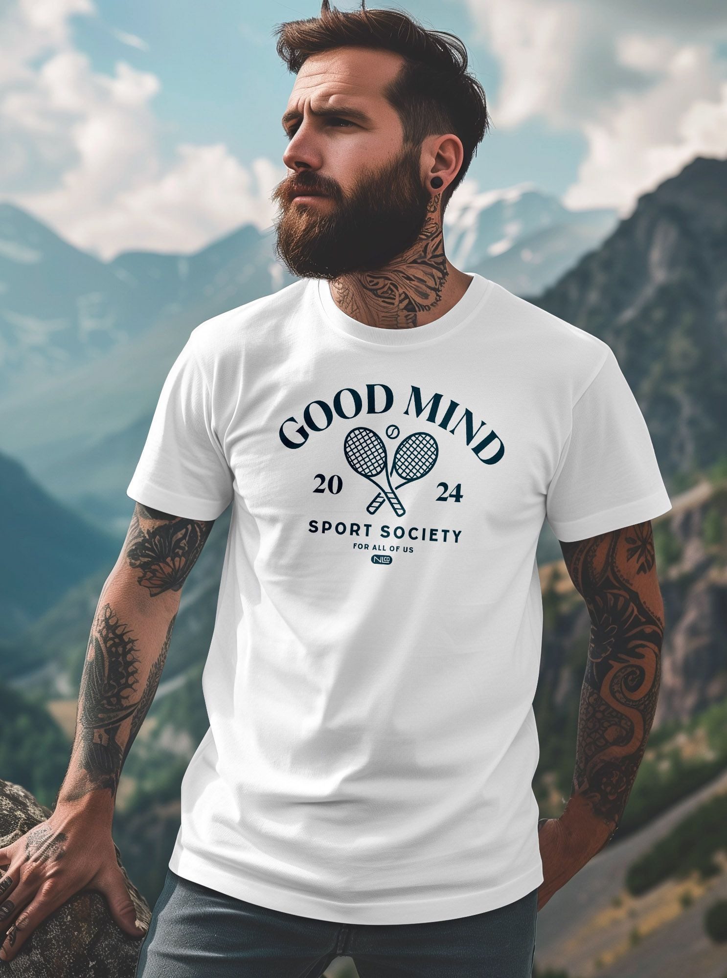 Neverless Print-Shirt Herren T-Shirt Sport Tennis Grafik Good Mind Sport Society Retro mit Print