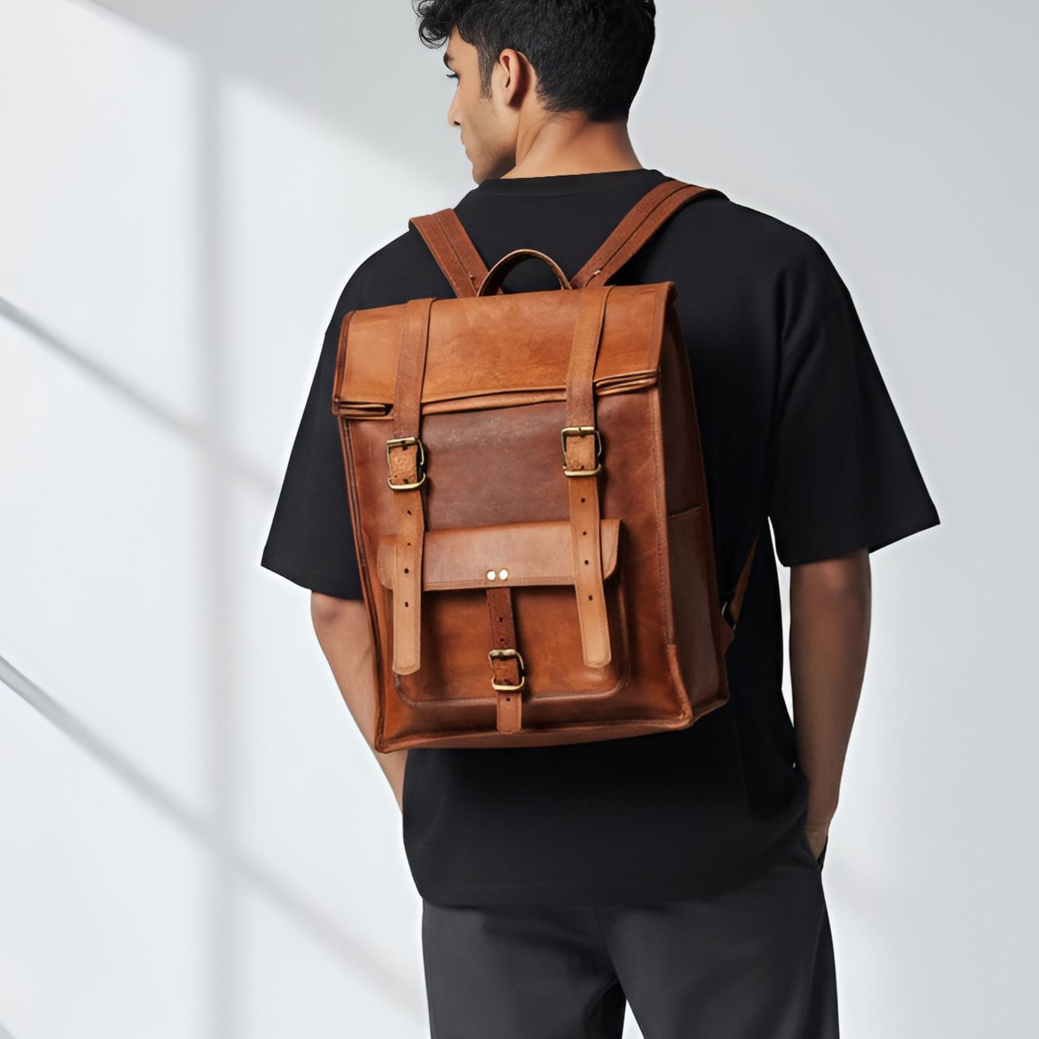 Ella Eisvogel Freizeitrucksack Rolltop Rucksack Leder – Laptoprucksack aus Ziegenleder Vintage, Business Rucksack aus Echtleder mit Laptopfach, Freizeitrucksack