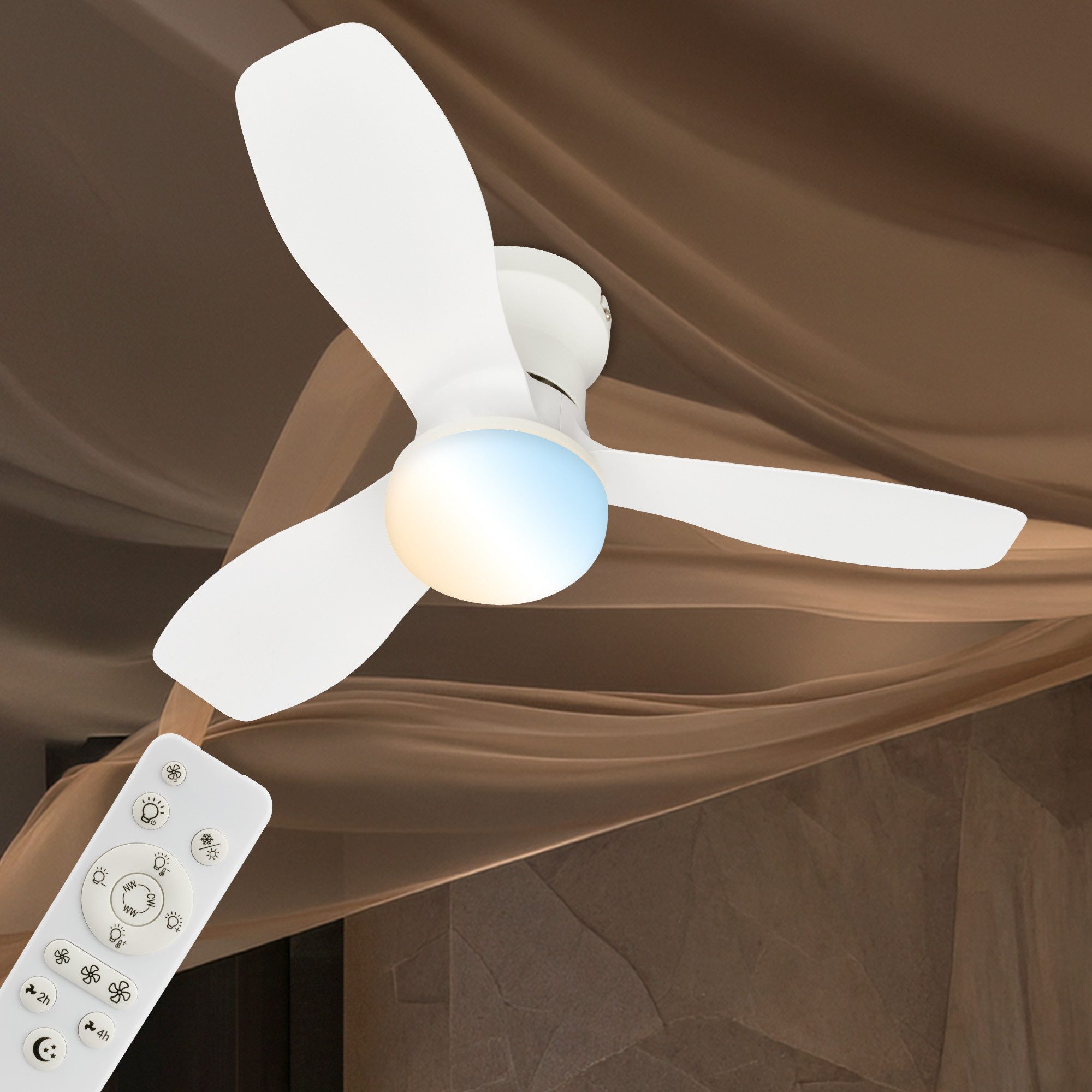 Briloner Leuchten LED Deckenleuchte mit Ventilator dimmbar CCT Deckenventilator mit Licht Schlafzimmer, LED fest integriert, CCT, 3000-6500K, 78x26 cm, Schlafzimmer, Wohnzimmer, Esszimmer, Flur, Küche