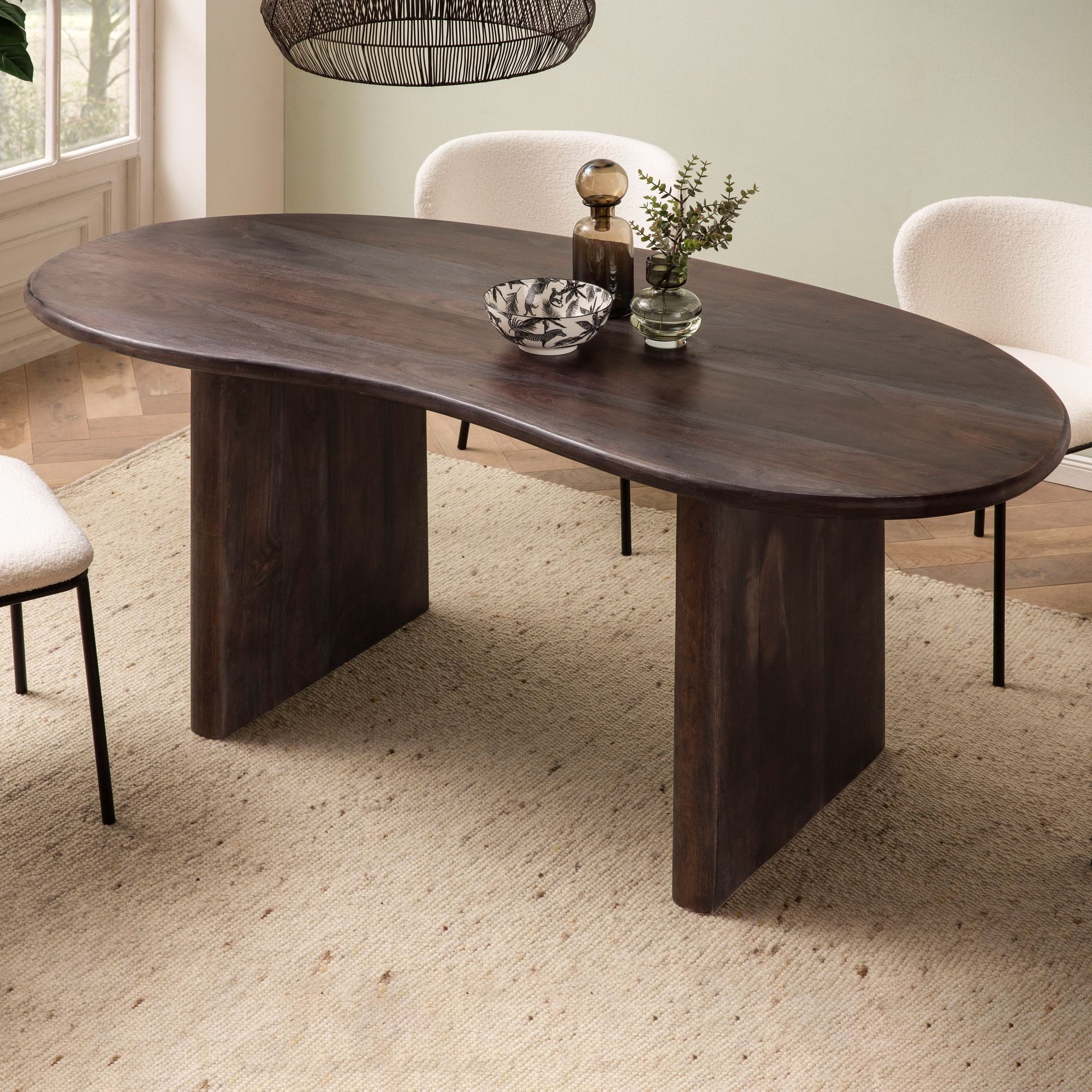 FINEBUY Esstisch FB66342 180cm Massivholz Braun Esszimmertisch Nierenform o günstig online kaufen