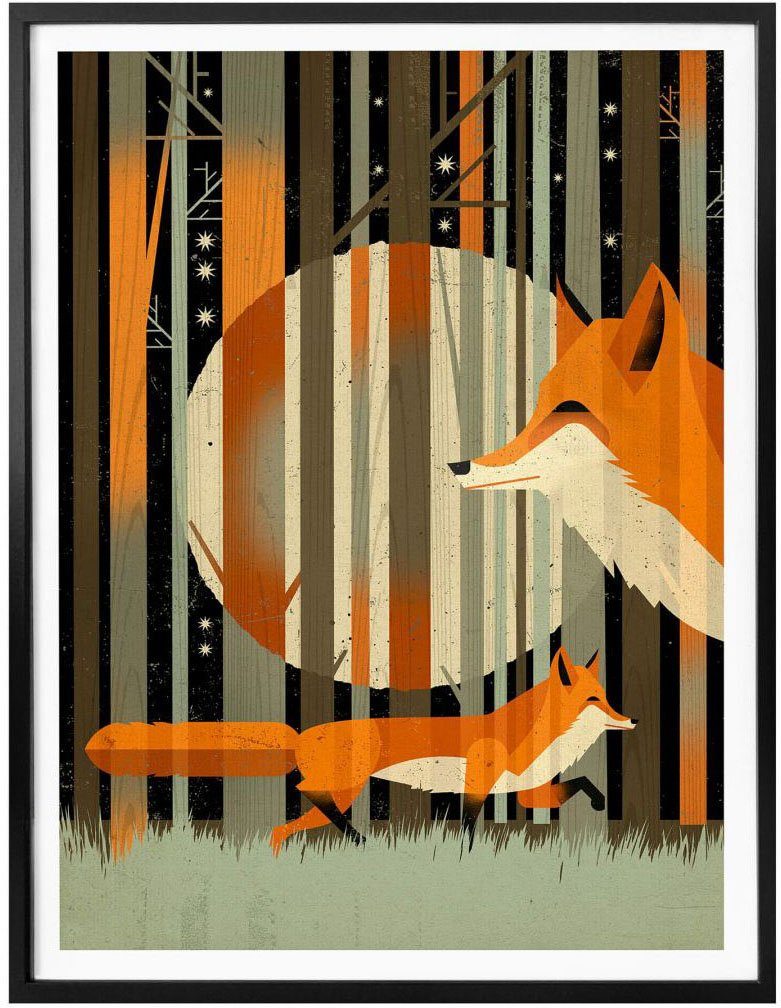 Poster, Midnight Poster (1 Wall-Art Schriftzug Wandbild, Foxes, Bild, St), Wandposter