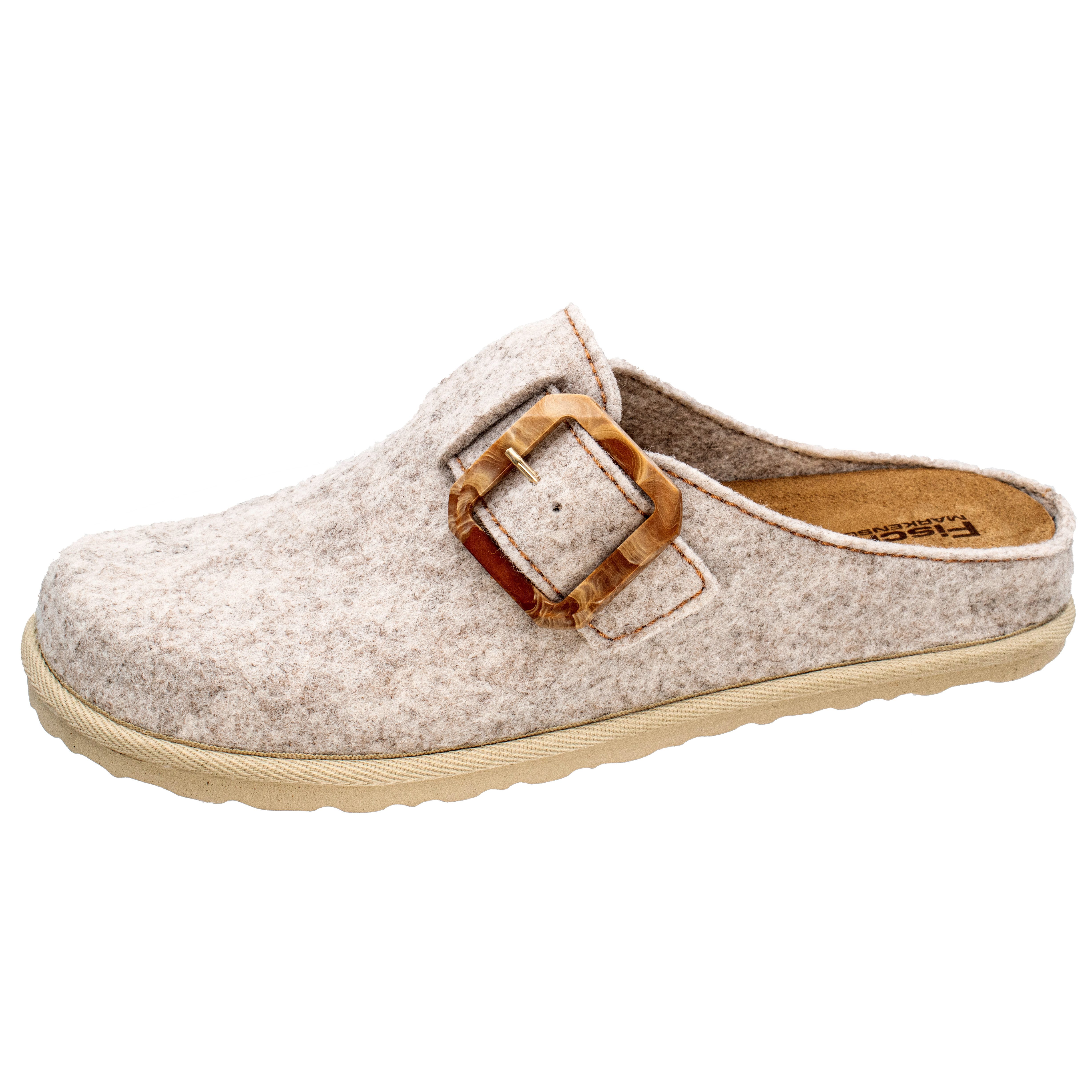 Fischer-Markenschuh Katrin Pantoffel aus recycletm PET Filz, Filzsohle herausnehmbar, Schnallenverschluss