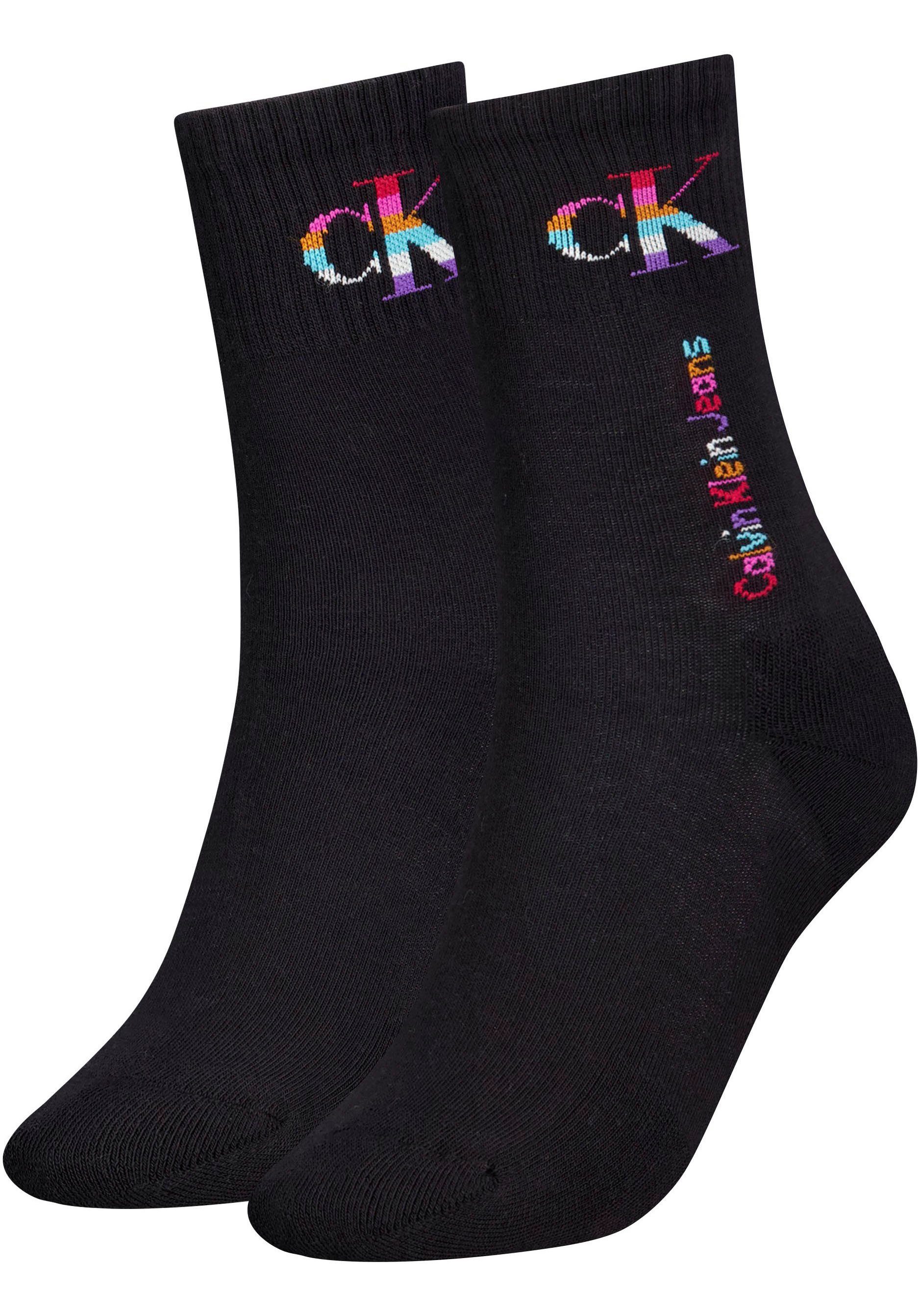 Calvin Klein Socken CKJ WOMEN SOCKS PRIDE (Packung, 2-Paar) Regenbogen-Logo black