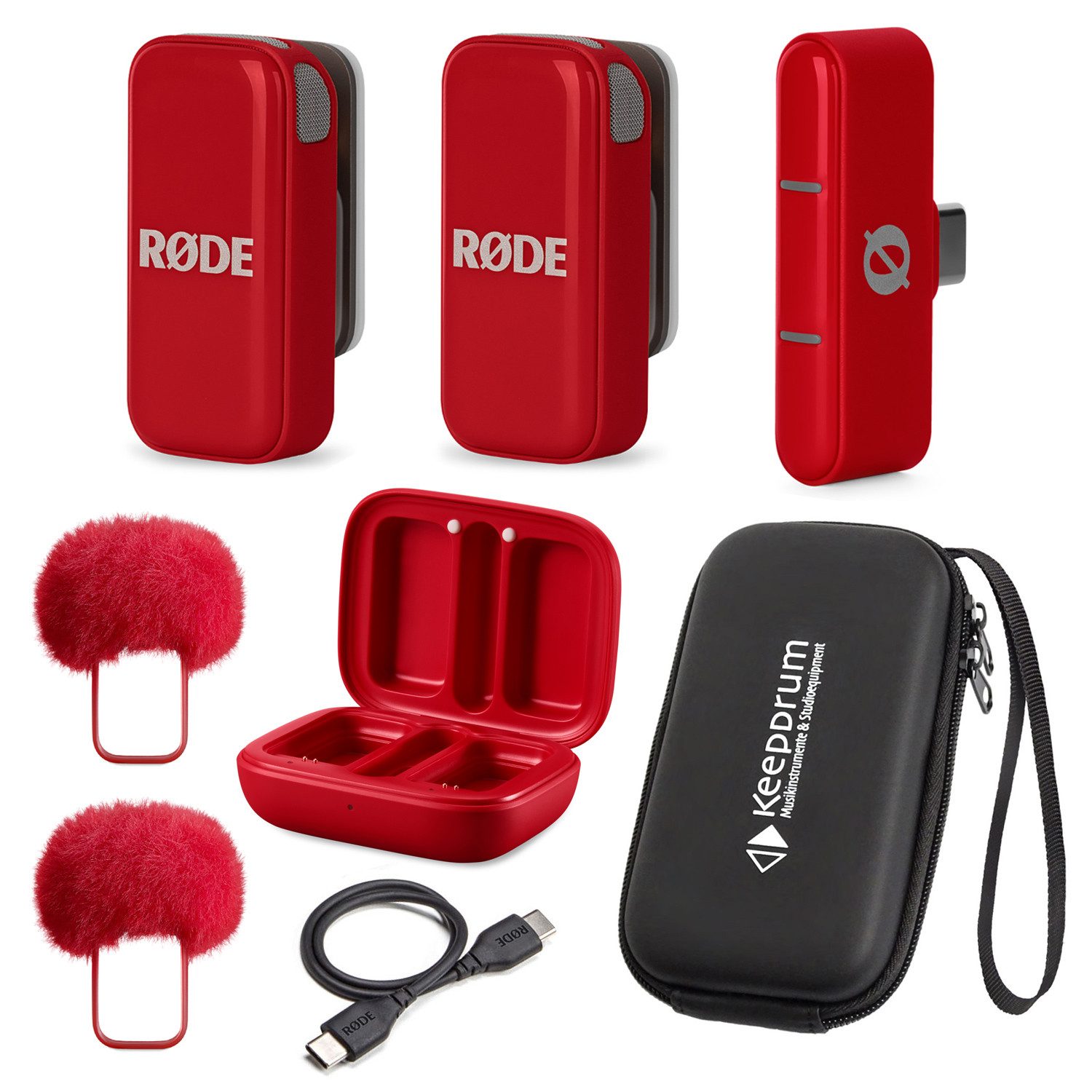 RØDE Rode Wireless Micro Drahtloses Mikrofon-System USB-C Rot mit Soft-Case Digitales Aufnahmegerät (Vorteils-Set mit Soft-Case)