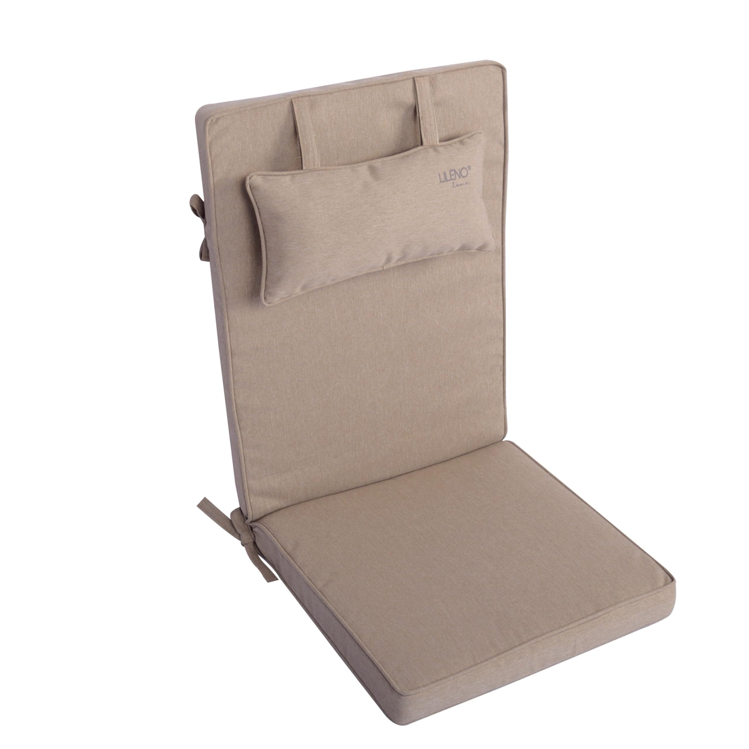LILENO HOME Hochlehnerauflage mit Kopfkissen, bequeme Sitzauflage für Gartenmöbel, Stuhlkissen, (1er Set), Polsterauflage in Taupe, Sitzpolster waschbar für Klappstühle