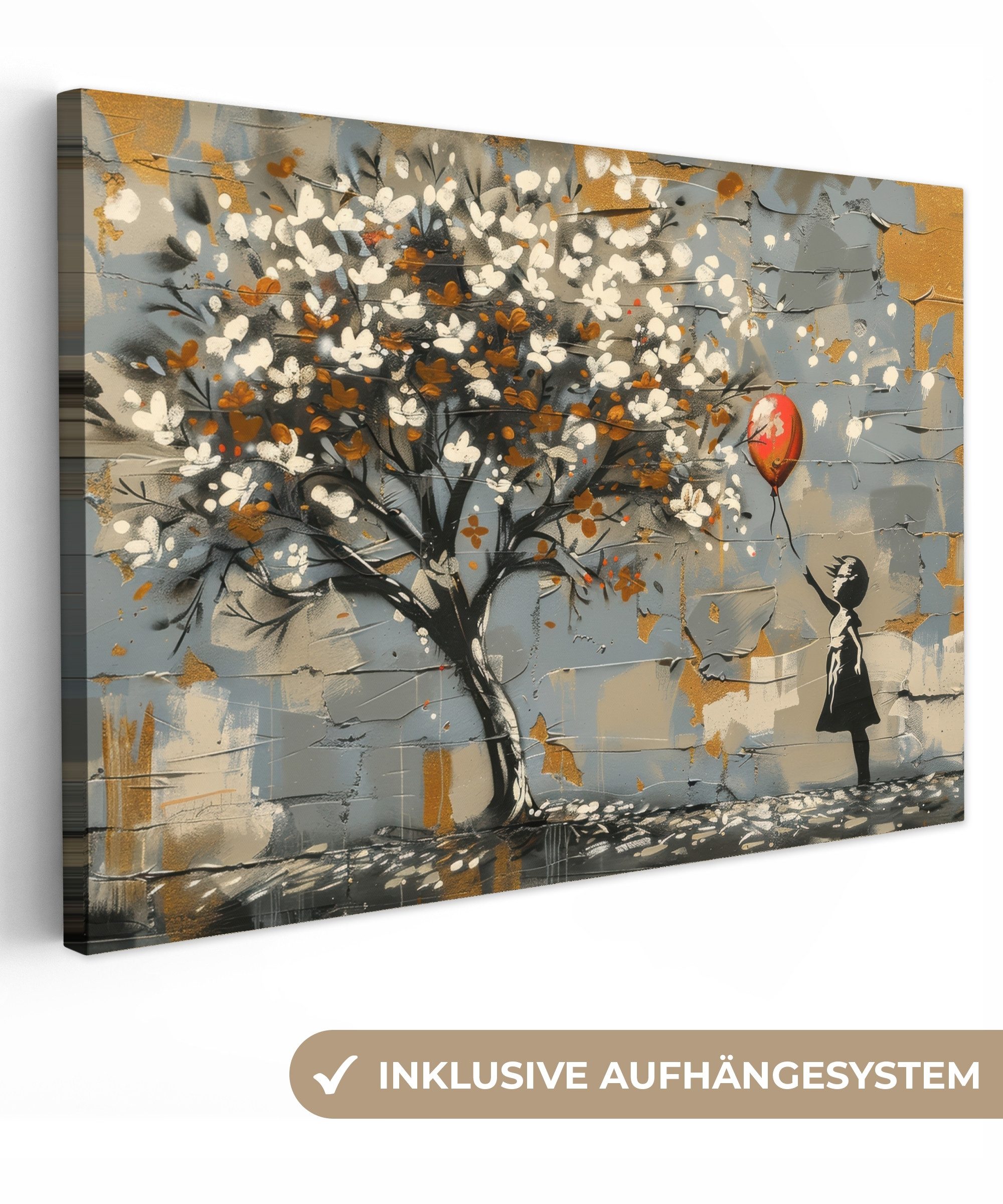 OneMillionCanvasses® Leinwandbild Baum - Graffiti - Banksy-Stil - Balloon G günstig online kaufen