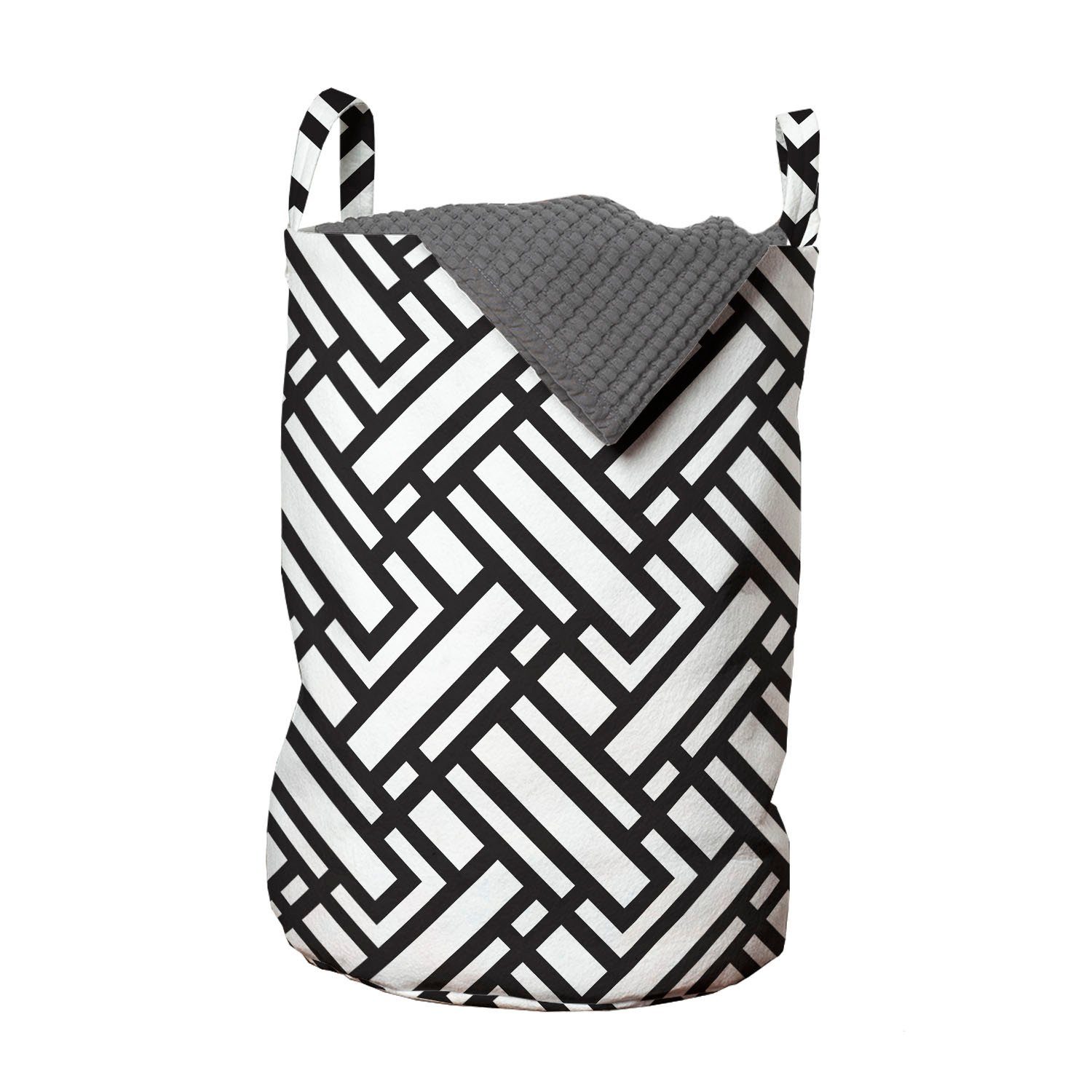 Abakuhaus Wäschesäckchen Wäschekorb mit Griffen Kordelzugverschluss für Waschsalons, Schwarz und weiß Streifen-Muster