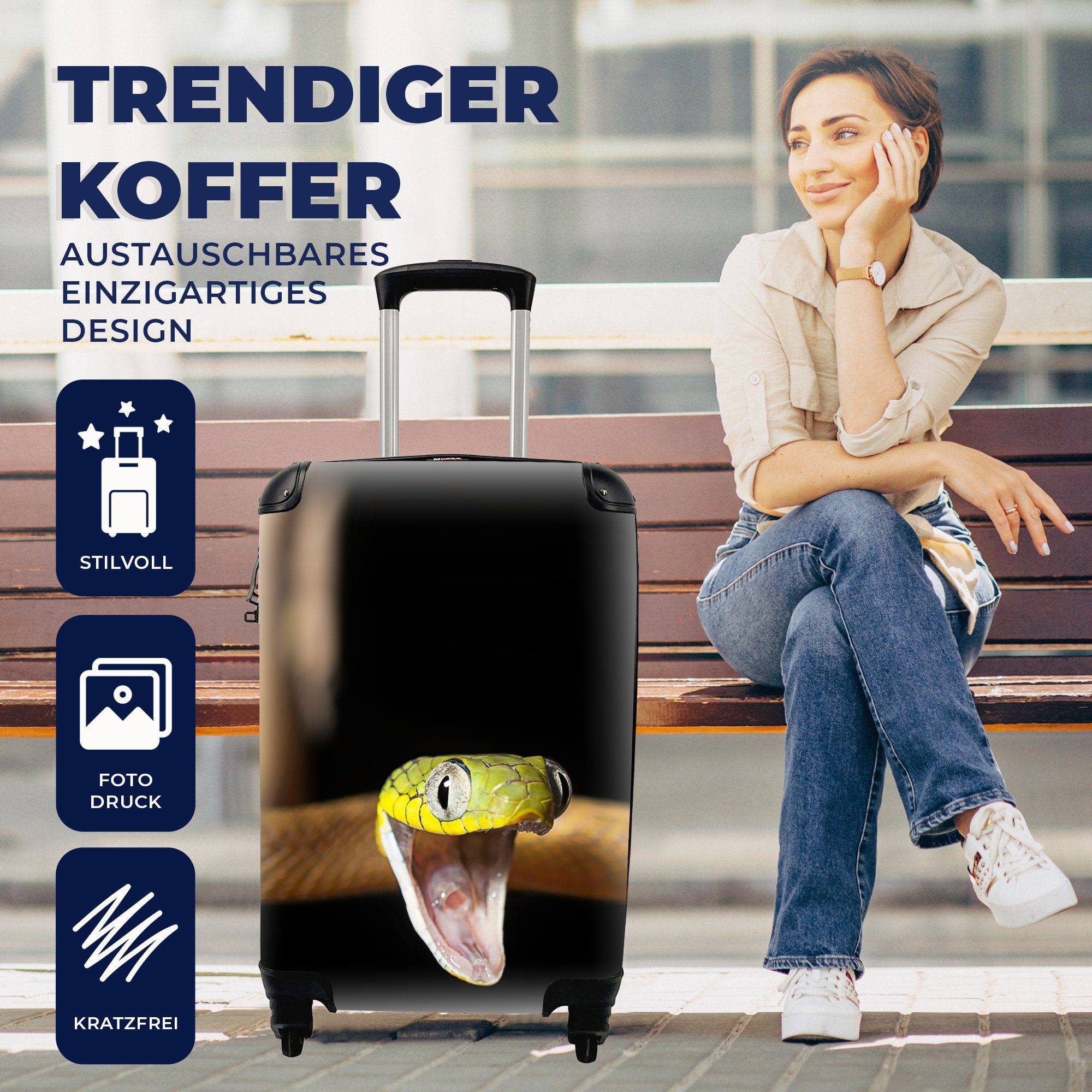 rollen, Schwarz, - Reisekoffer Handgepäck für - Tier mit Ferien, Reisetasche 4 Schlange Trolley, MuchoWow Handgepäckkoffer Rollen,