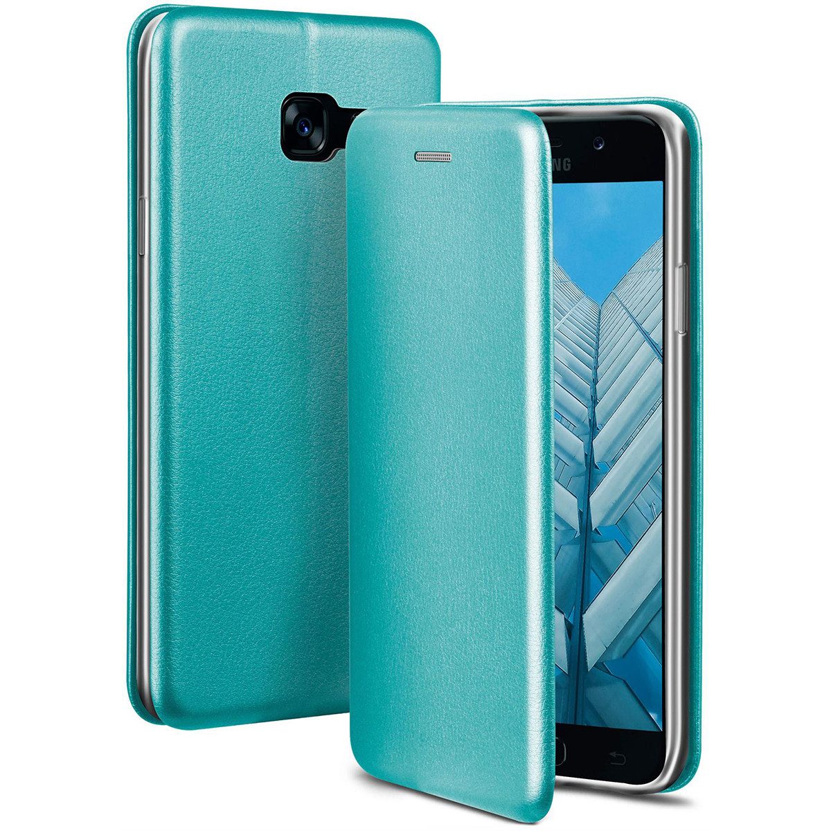 ONEFLOW Handyhülle für Samsung Galaxy A5 (2017) Premium Hülle Business Cover Blau 5,2 Zoll, 360 Grad Schutzhülle Flip Case Etui Klapphülle Dünn Leder Handy Tasche