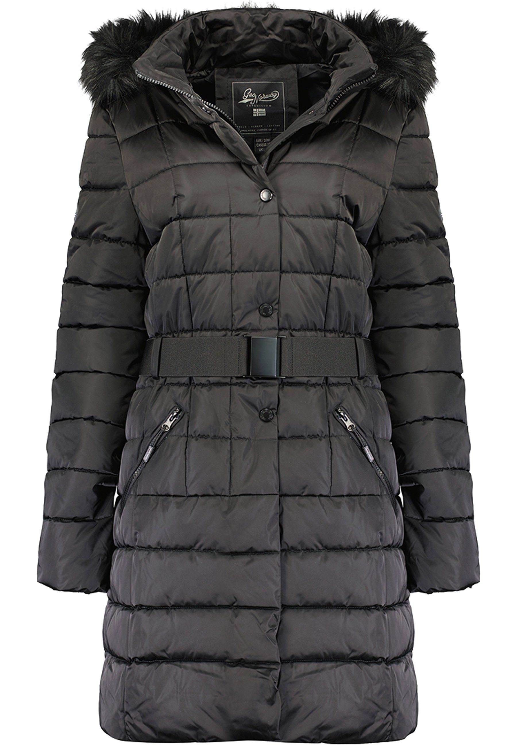 Geo Norway Winterjacke elegante Damen Jacke baanemone (1-St) mit Kunstfellkragen schwarz