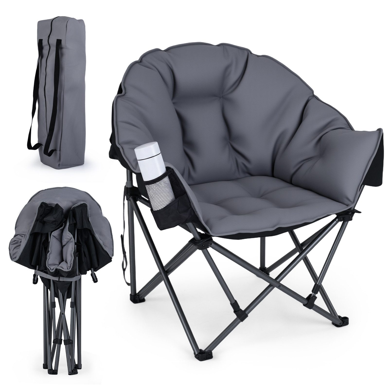 COSTWAY Campingstuhl, Klappstuhl gepolstert XXL mit Getränkehalter, bis 227kg