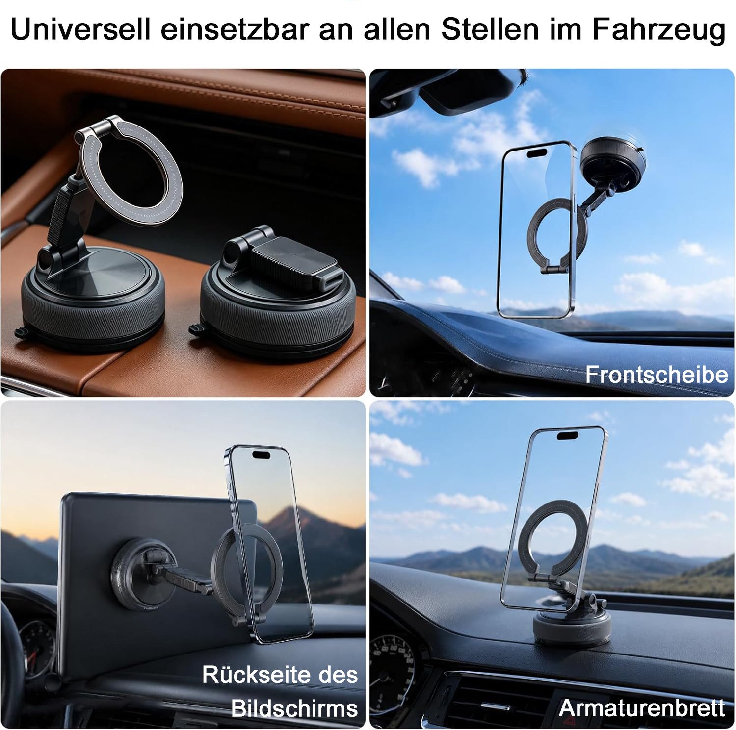 Luckice Smartphone-Halterung Zerlegbarer Kfz-Handyhalter Handyhalterung Auto Vielseitiger Halter, (360° verstellbare magnetische Vakuum-Handyhalterung, mit sich – Bild 5 von 5