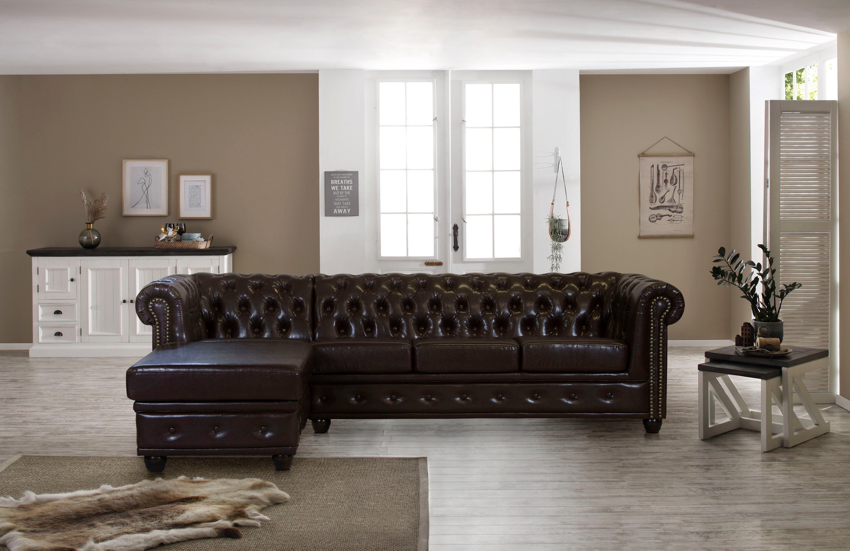 Home affaire Chesterfield-Sofa Rysum L-Form, Chesterfield-Optik mit Ottomanen-Abschluß