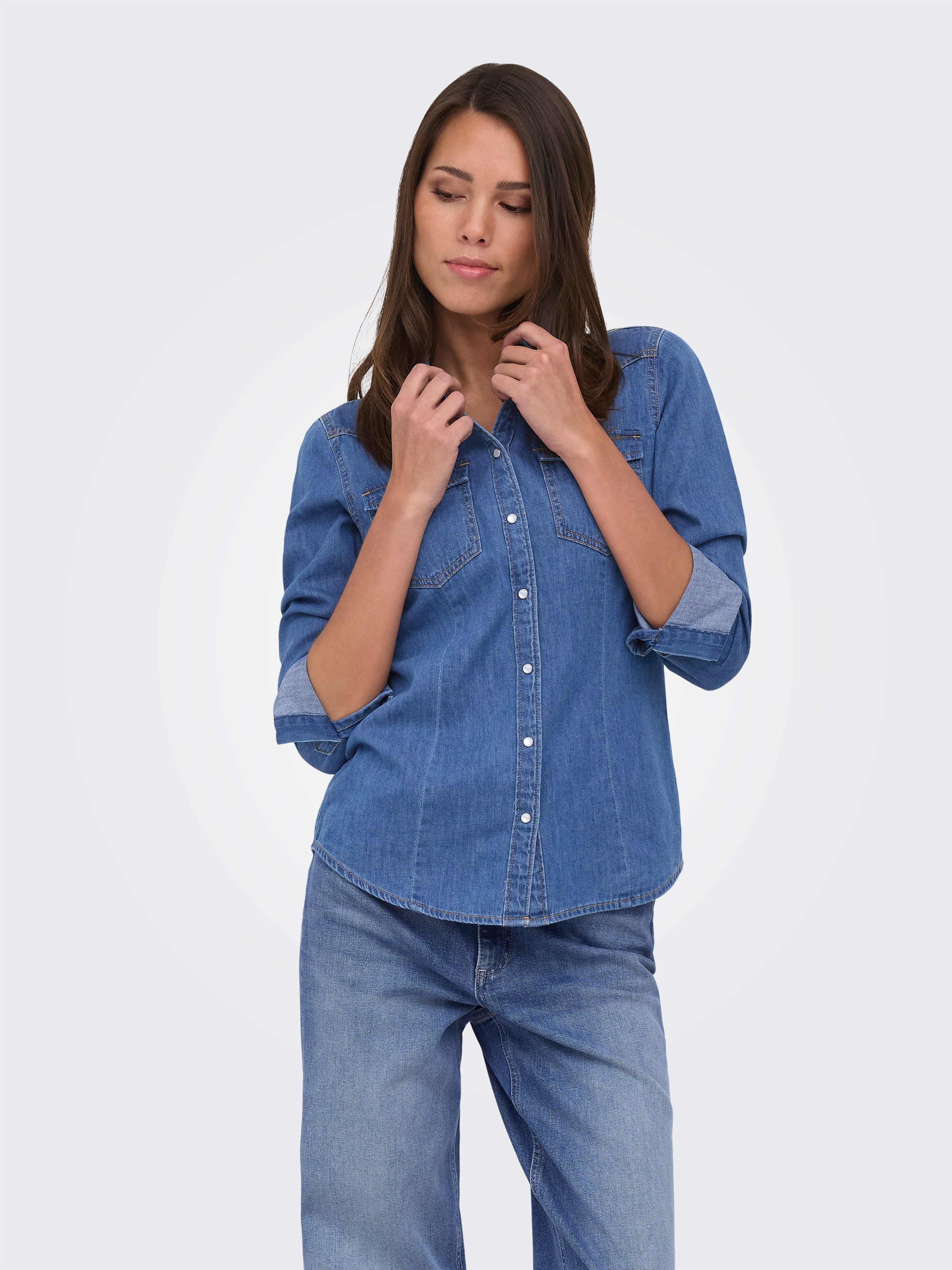 JDY Jeansbluse JDYSANDIE L/S SHIRT DNM Baumwolle, Denim, slim fit – Bild 2 von 5