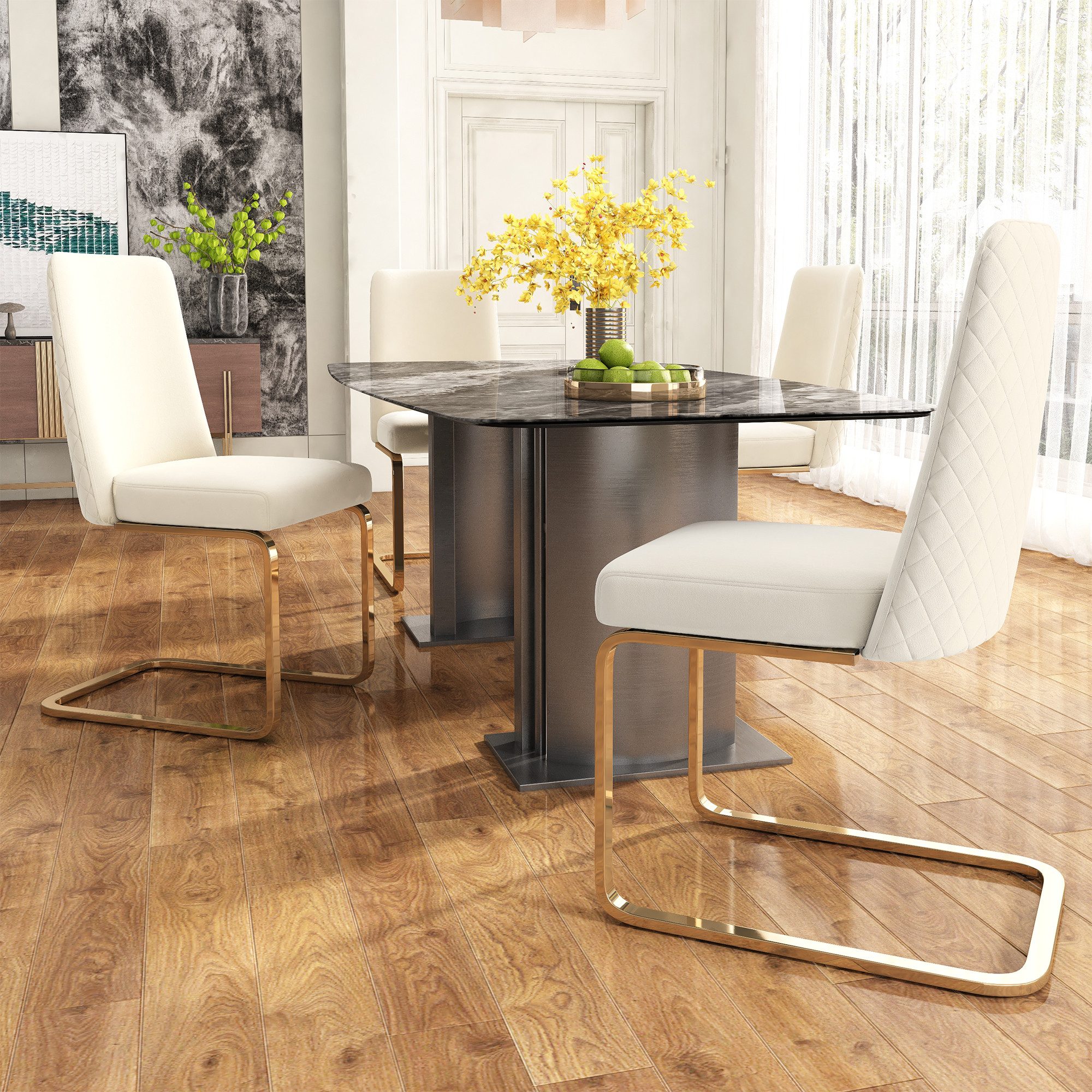 Flieks Freischwinger (Set, 4 St), 4er Set Esszimmerstühle Polsterstuhl Schw günstig online kaufen