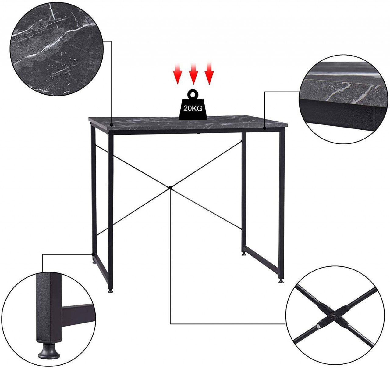 Marmor+schwarz EUGAD cm Stahl Schreibtisch, 80x60x70 Esstisch Computertisch Holz