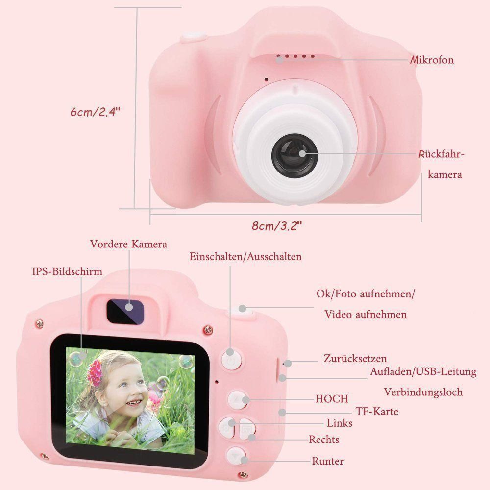 KINSI Kinderkamera mit 2,0 Zoll,Cartoon-Stickern,1080P HD 32GB,USB-Aufladung Kinderkamera (Für Geburtstagsgeschenk Weihnachten Spielzeug)