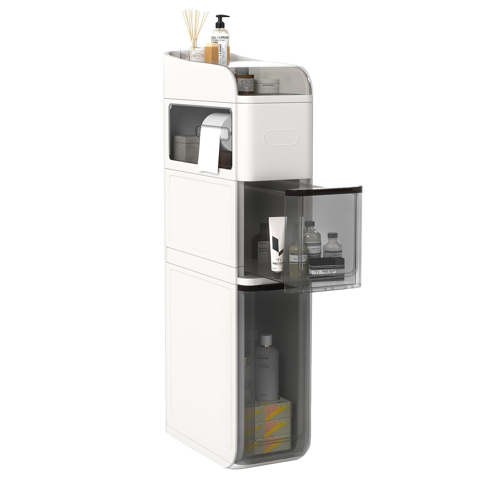 COSTWAY Badkommode, Nischenschrank schmal mit 2 Schubladen, Taschentuchbox, Rollen