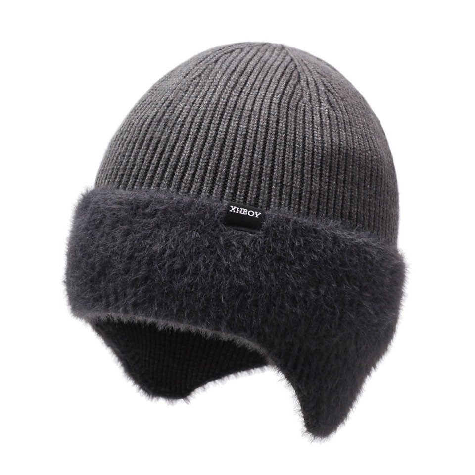 nsihing Strickmütze Strickmütze mit Ohrenschutz, elastische dicke Wintermütze, warme gefütterte Strickmütze für Damen und Herren
