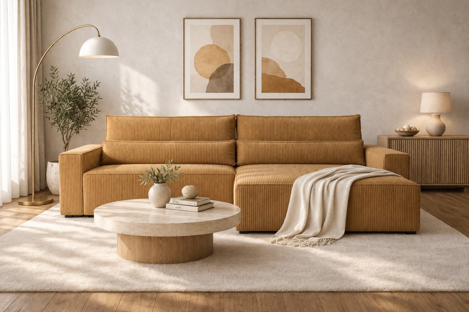 MOEBLO Ecksofa aus Cord DENVER L, Ottomane beidseitig montierbar Couch Cord für Wohnzimmer Schlafsofa Sofagarnitur Sofa Eckcouch L-Form Cordstoff - 290x85x200cm, mit Schlaffunktion und Bettkasten