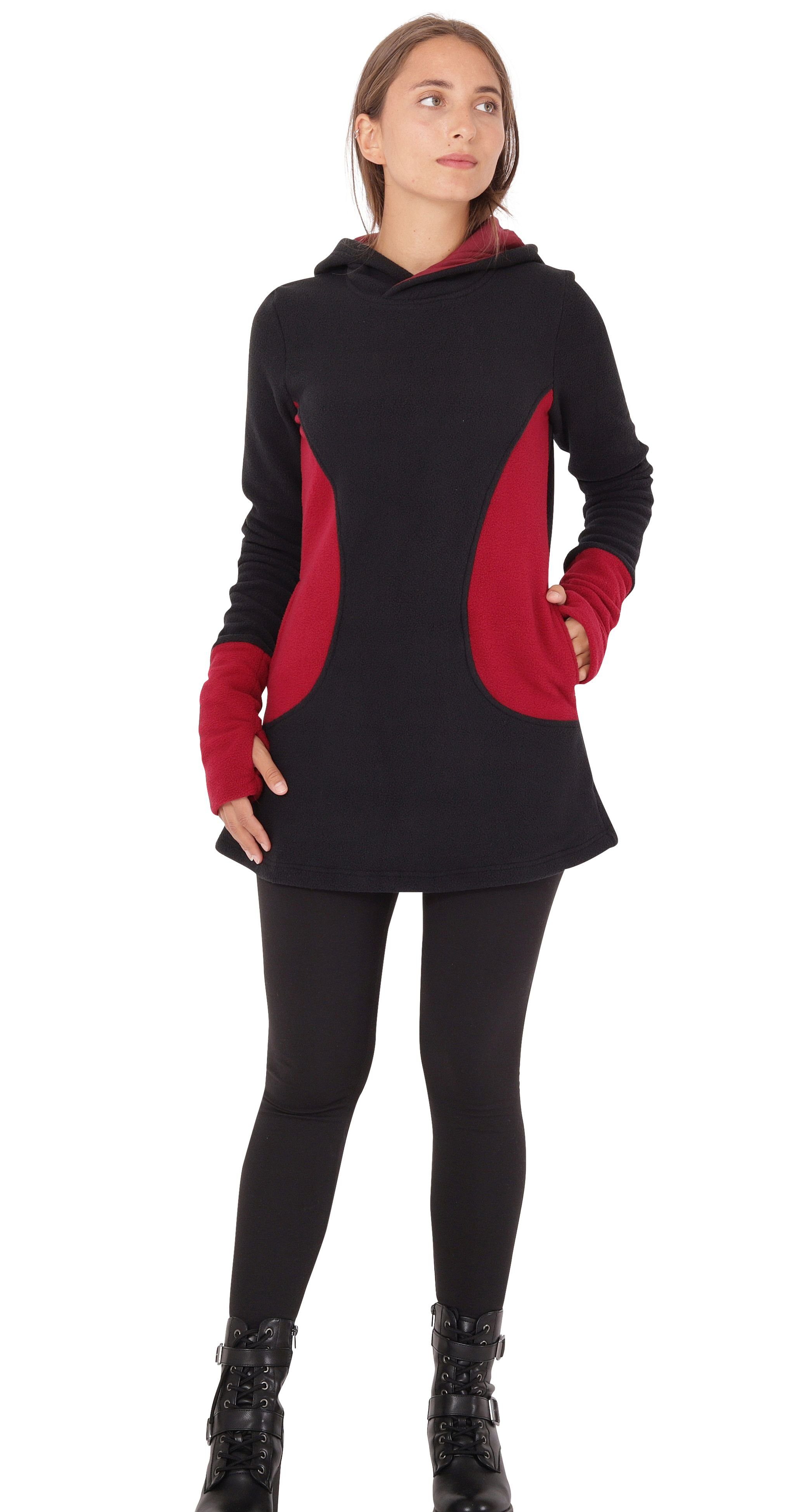 Rot dr12 mit Kapuzenpullover Taschen PUREWONDER und und Kleid Fleece Kapuze Pullover