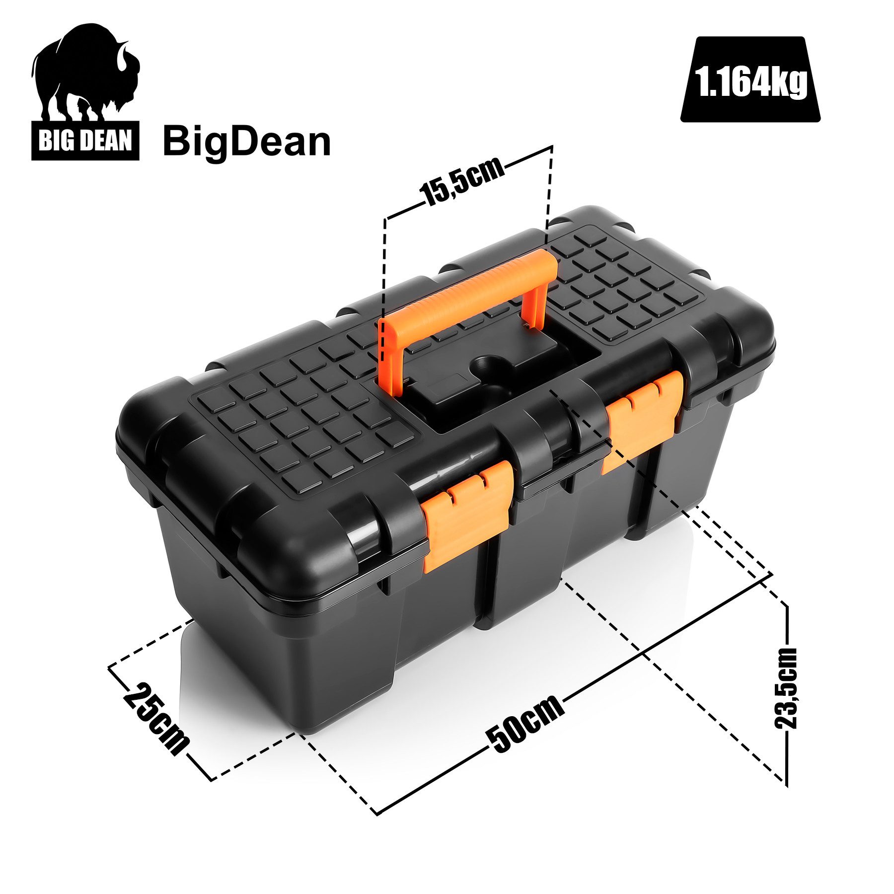 BigDean Werkzeugkoffer Hart-Kunststoff 50x25x23,5cm Werkzeugkiste Innenablage Werkzeugkasten (Packung, 1 St., Werkzeugkasten), Werkzeugkoffer, Stabil, Robust, Haltegriff, Leicht Verschließbar