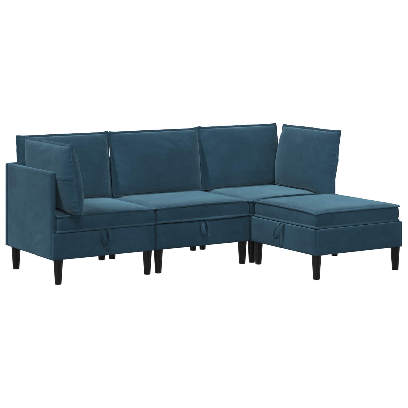 vidaXL Wohnzimmer-Set Wohnzimmergarnitur mit Kissen mit Speicher 4 pcs Blau Samt, (4-St)