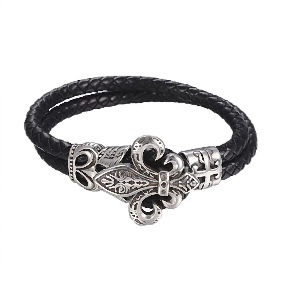 Westernlifestyle Lederarmband Schwarzes Armband mit Fleur de Lis günstig online kaufen