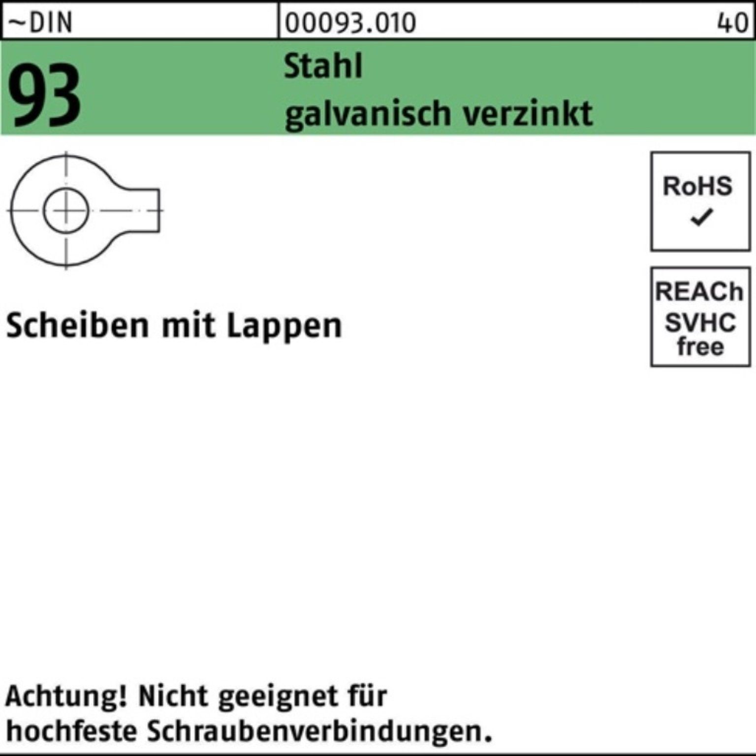 100 galv.verz. Unterlegscheibe Stahl 100er 6,4 DIN Reyher Pack Stü 93 Unterlegscheibe Lappen