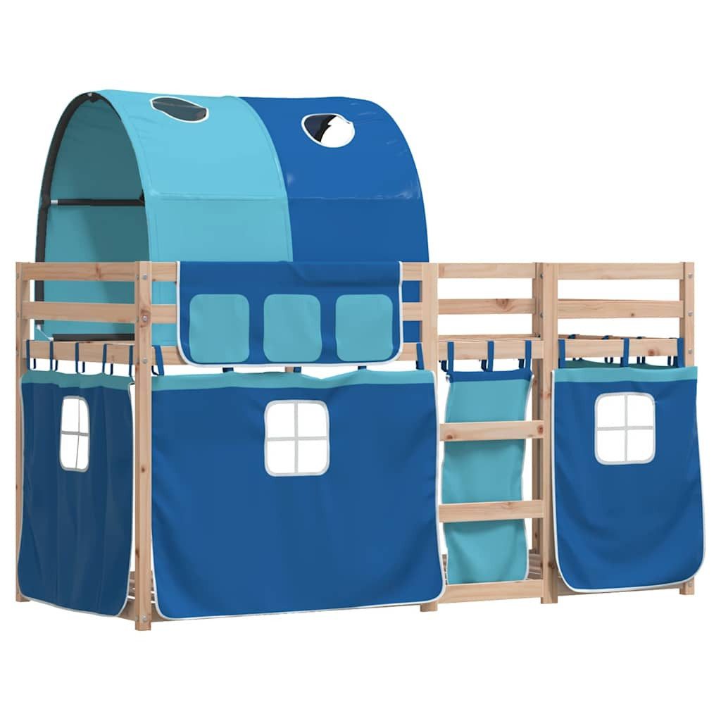 vidaXL Bett Etagenbett mit Vorhängen Blau 90x190 cm Massivholz Kiefer