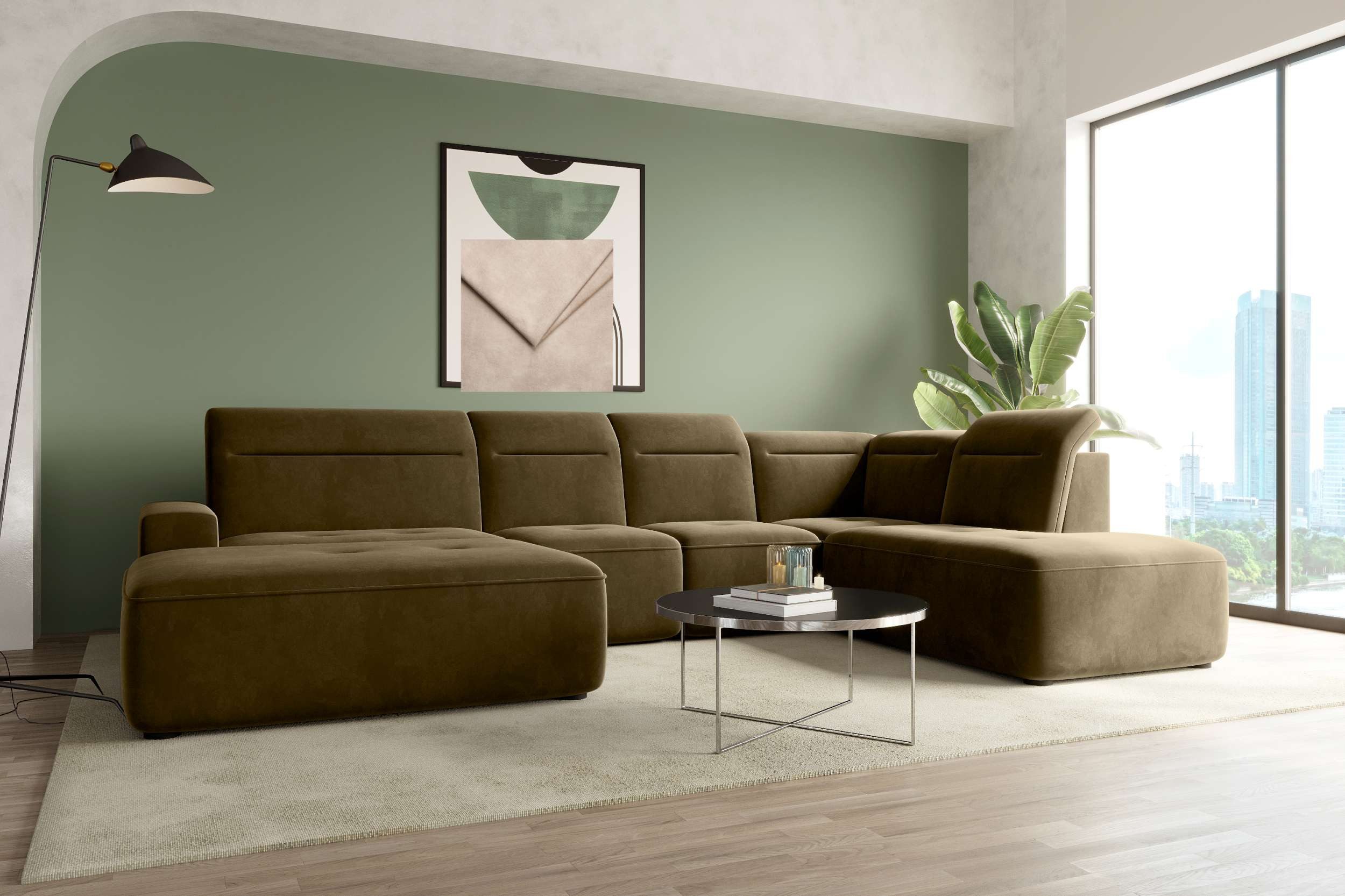 99rooms Wohnlandschaft Elvaro, Sofa, U-Form, Rundumbezug aus Velours PALLAD günstig online kaufen