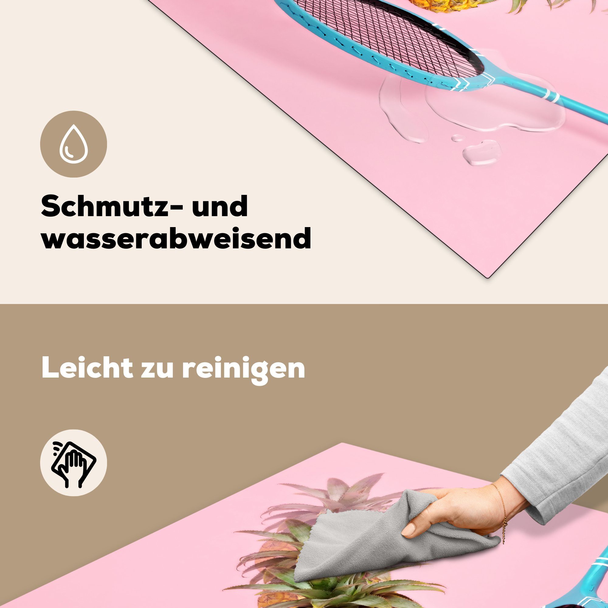 MuchoWow Herdblende-/Abdeckplatte Ananas - - für cm, 78x78 Badminton Arbeitsplatte tlg), (1 Ceranfeldabdeckung, küche Vinyl, Rosa