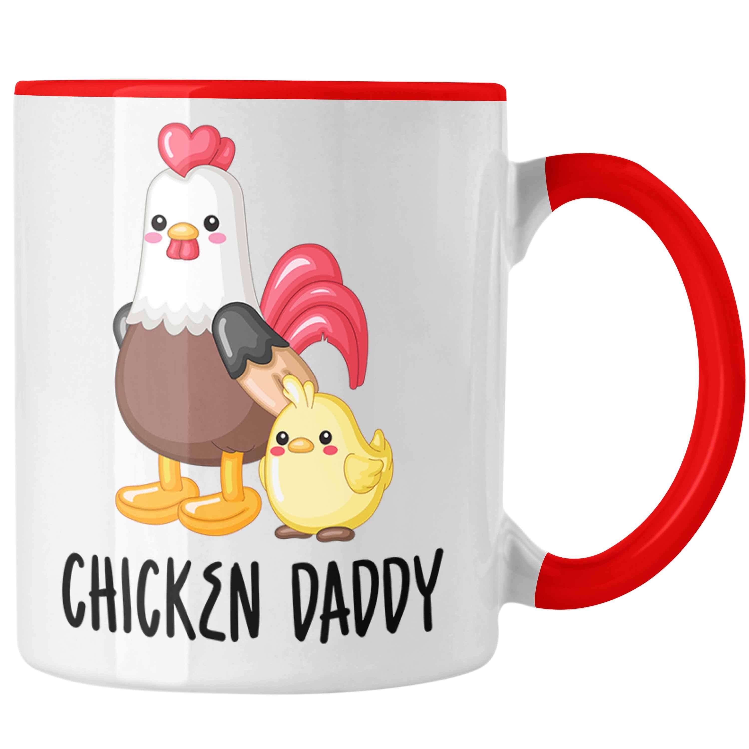 Trendation Tasse "Chicken Daddy" Tasse Lustiges Geschenk für Bauer Landwirt Rot