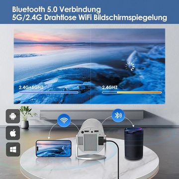 HIPPUS Mini Smart Portabler Projektor (120 lm, 1920 x 1080 px, Mit 2,4/5G WLAN, Bluetooth 5.0 und automatischer Keystone-Korrektur)