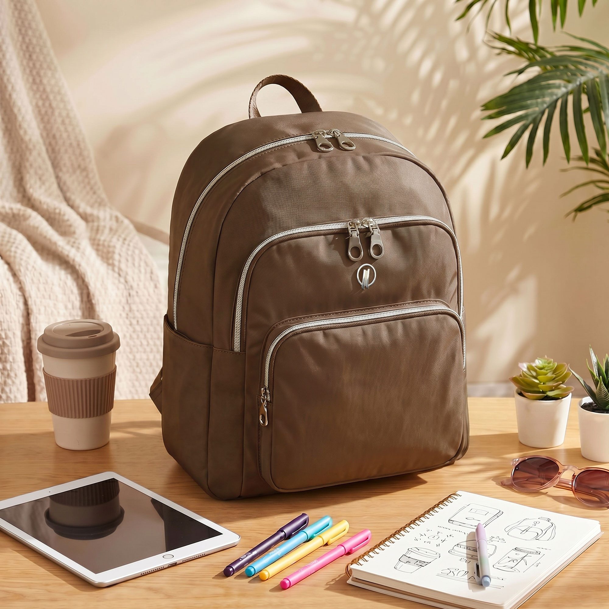 HELLSER Cityrucksack Damen klein – stylischer Damen Rucksack 34x27x15cm wasserabweisend, für Freizeit, Uni, Schule, Büro - Koffergurt & versteckte Tasche – Bild 5 von 5