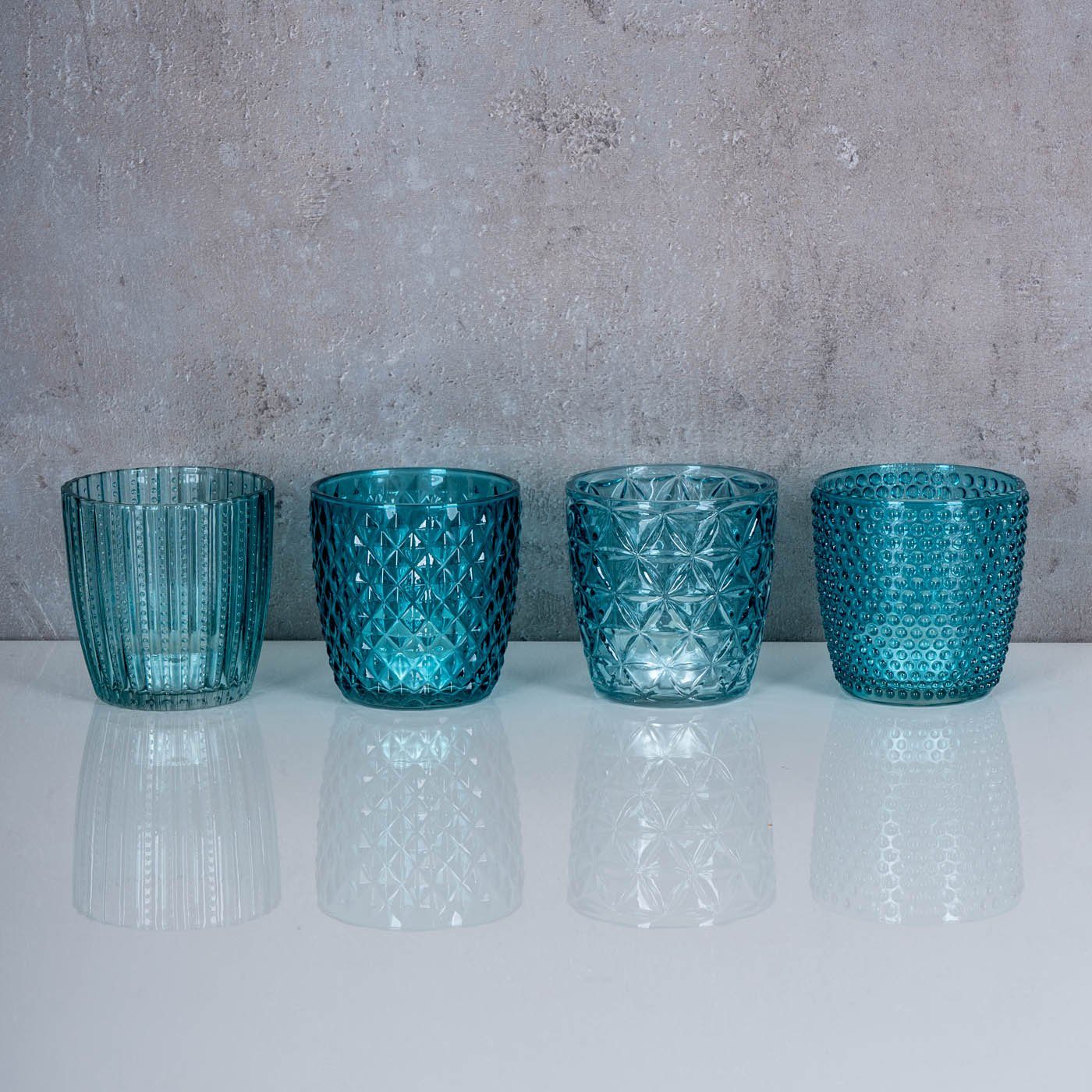 Levandeo® Teelichthalter, 4er Set Windlicht H7,5cm Glas Türkis Teelichthalter Tischdeko Kerzen